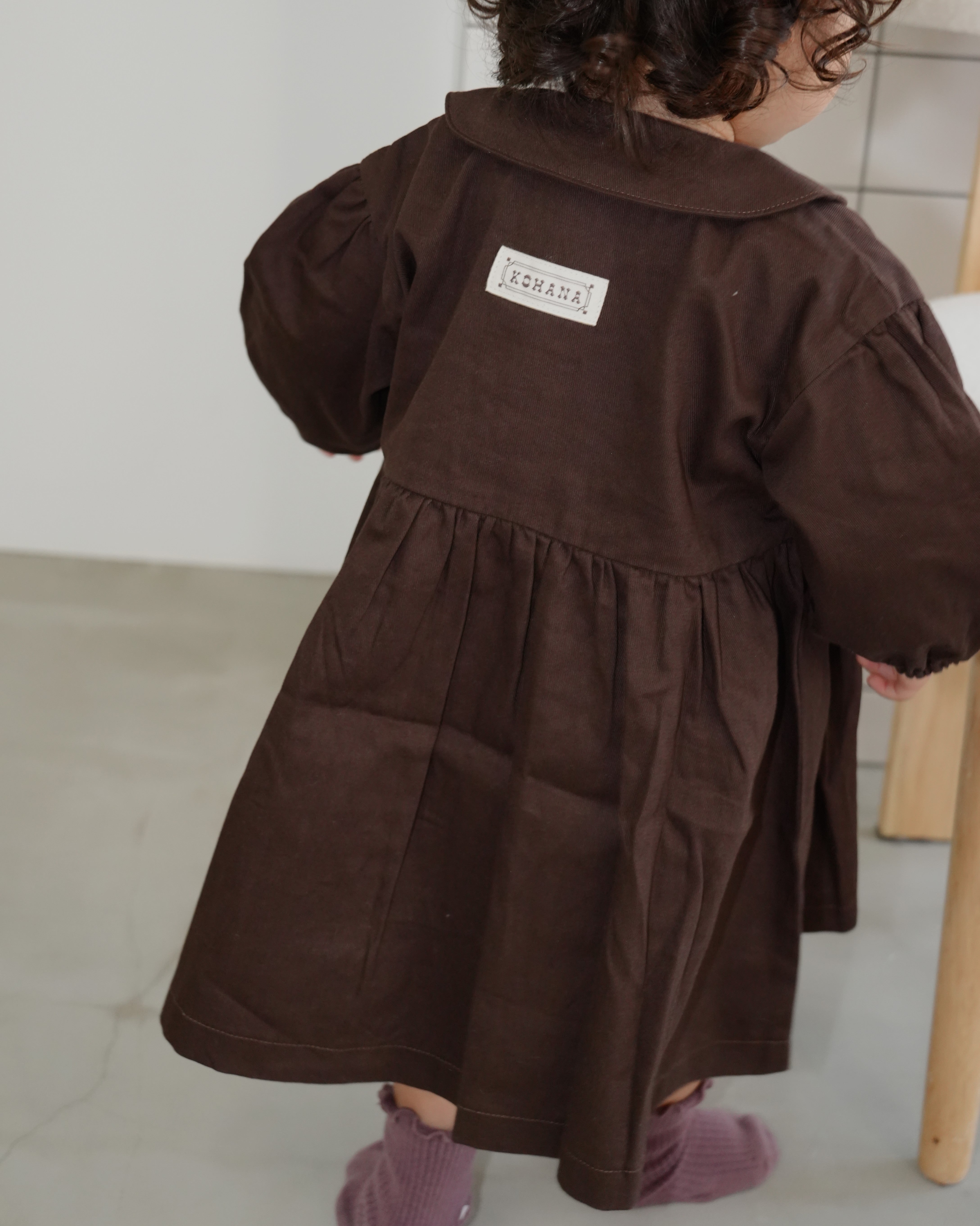 Embroidered Cotton Twill Peter Pan Collar Dress【110416】 (dark gray)
