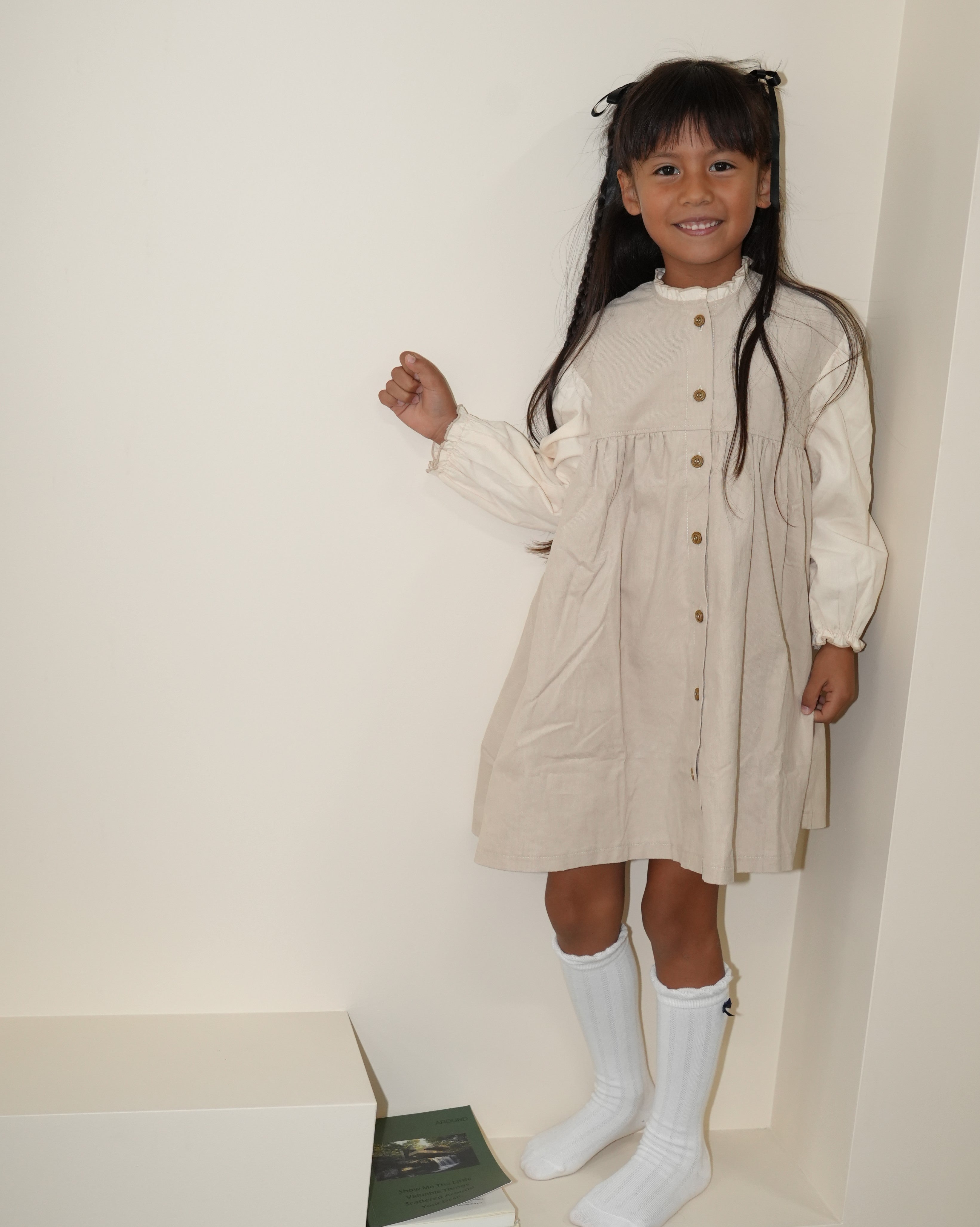 Antique Embroidered Corduroy Shirt Dress【110408】