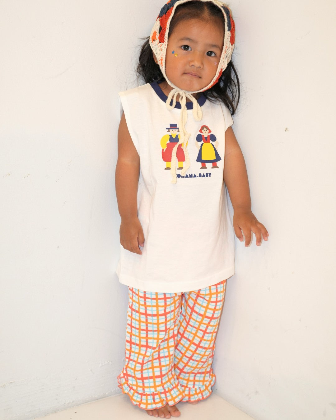 Hand Drawn Check Ruffle Hem Pants【110233】 (Orange)