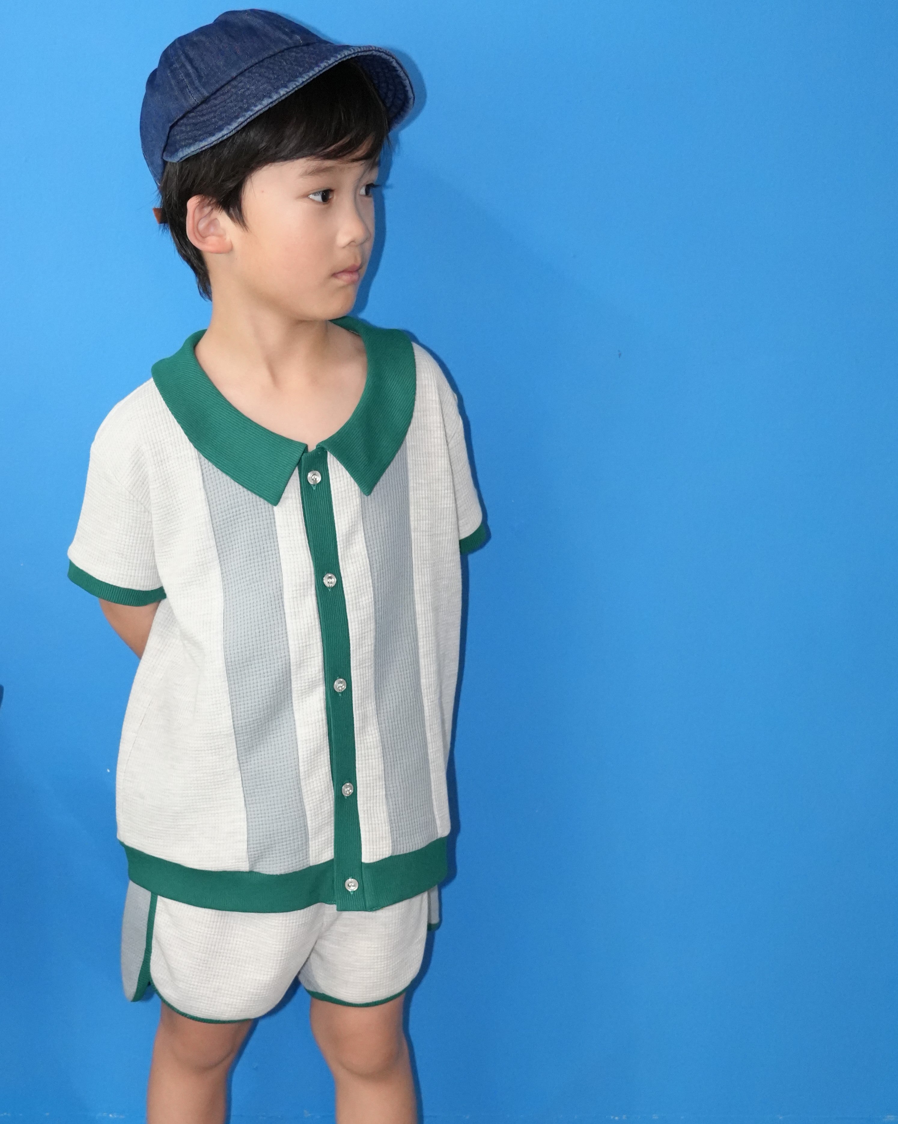 Bicolor Waffle Collared Polo Shirt【150021】