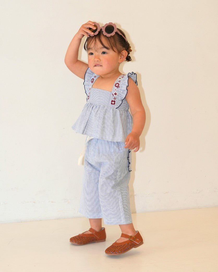 Floral Embroidered Striped Camisole【110276】 (Blue)