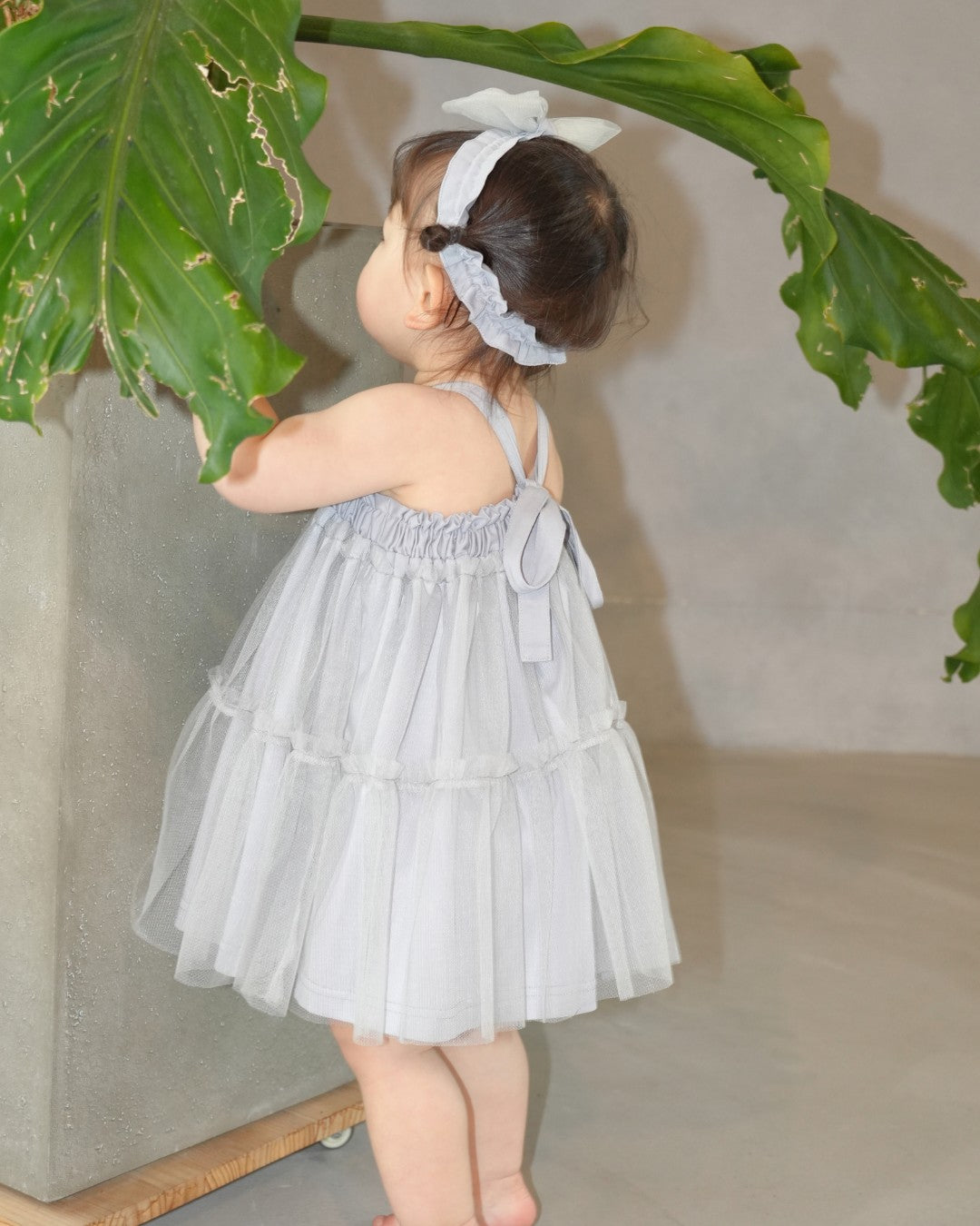 One Tone Sheer Tulle Dress【110280】 (Blue)