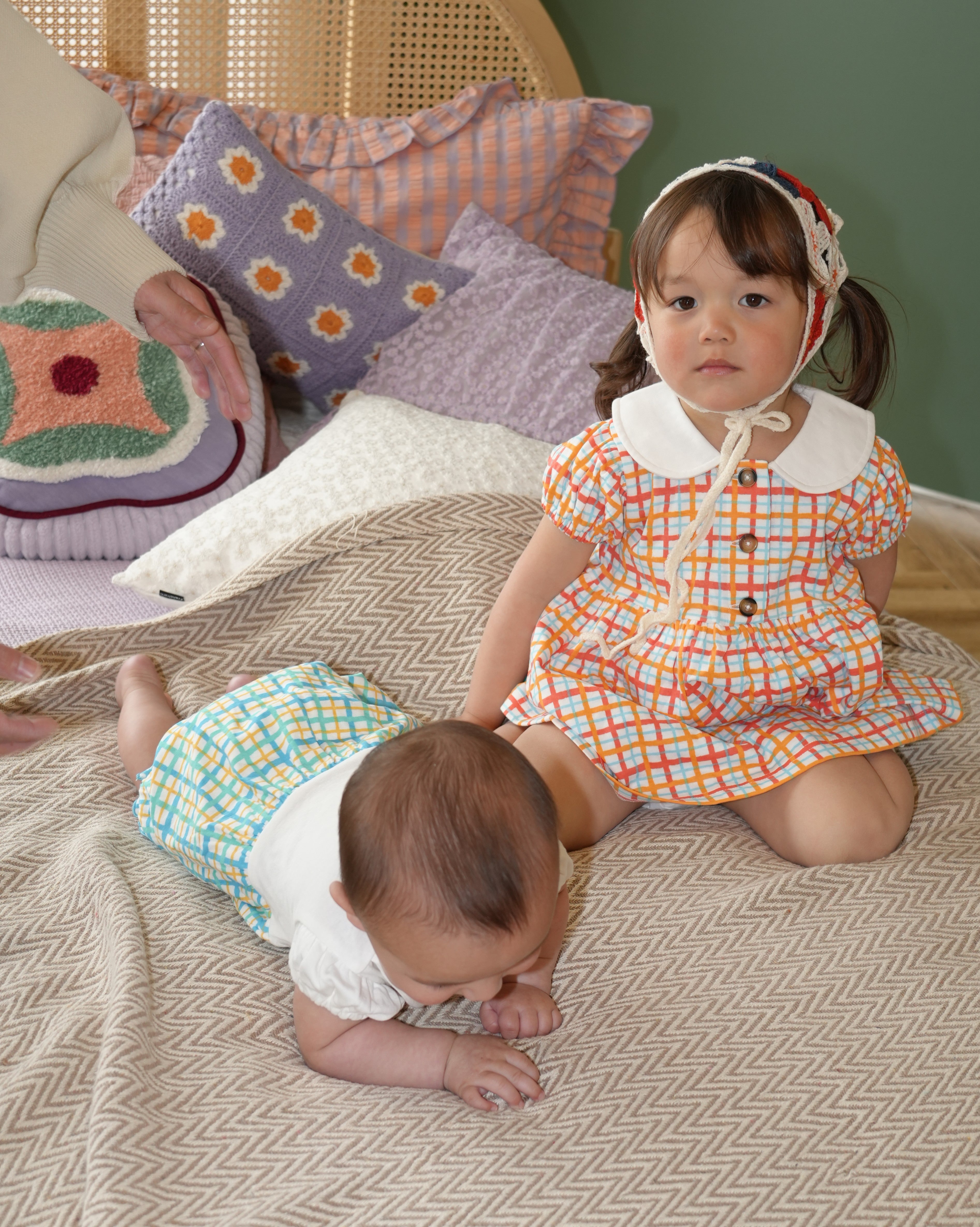 Hand Drawn Check Peter Pan Collar Dress【110230】 (Orange)