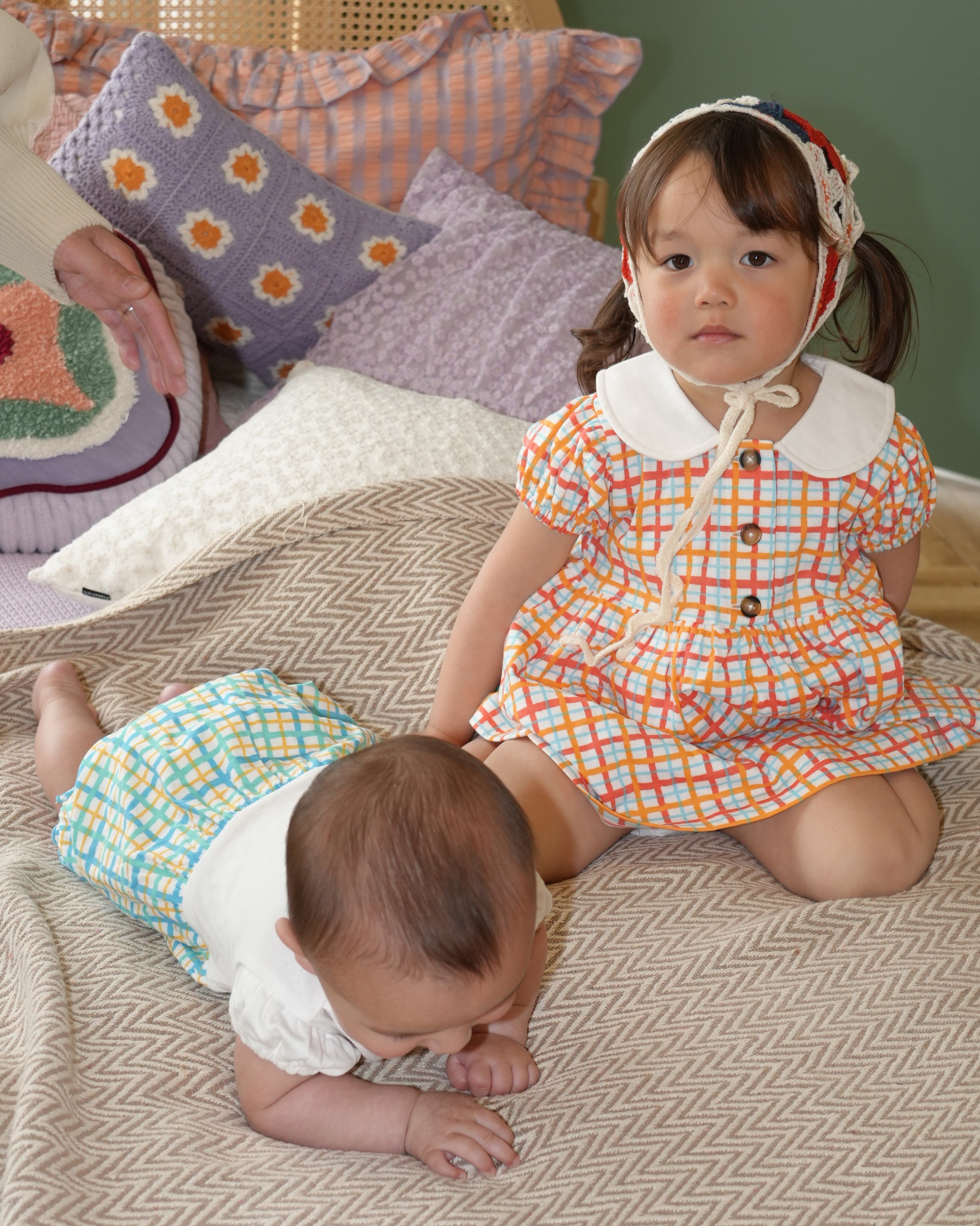 Hand Drawn Check Peter Pan Collar Dress【110230】 (Orange)