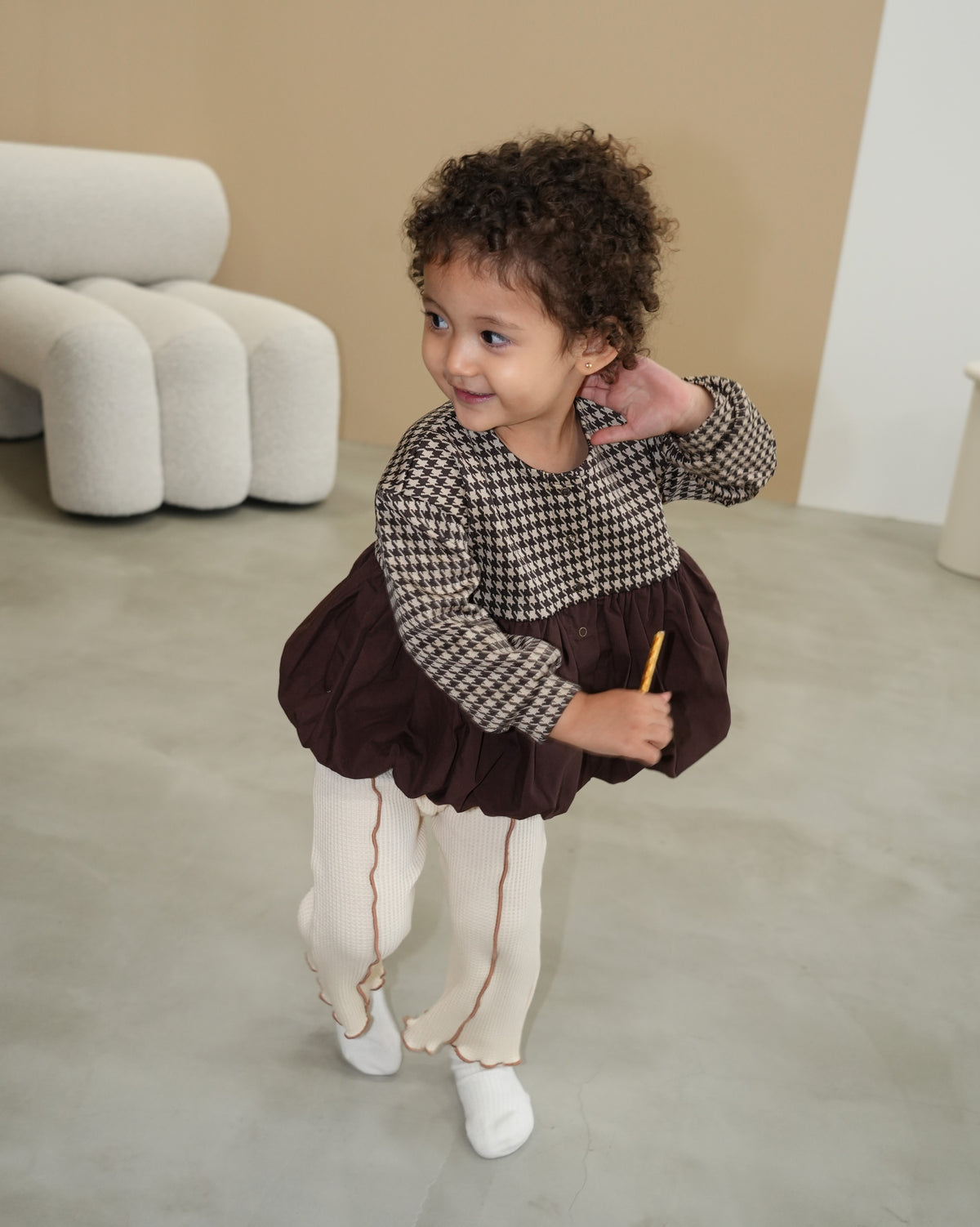 Houndstooth Balloon Silhouette Cardigan【110422】(子供用)