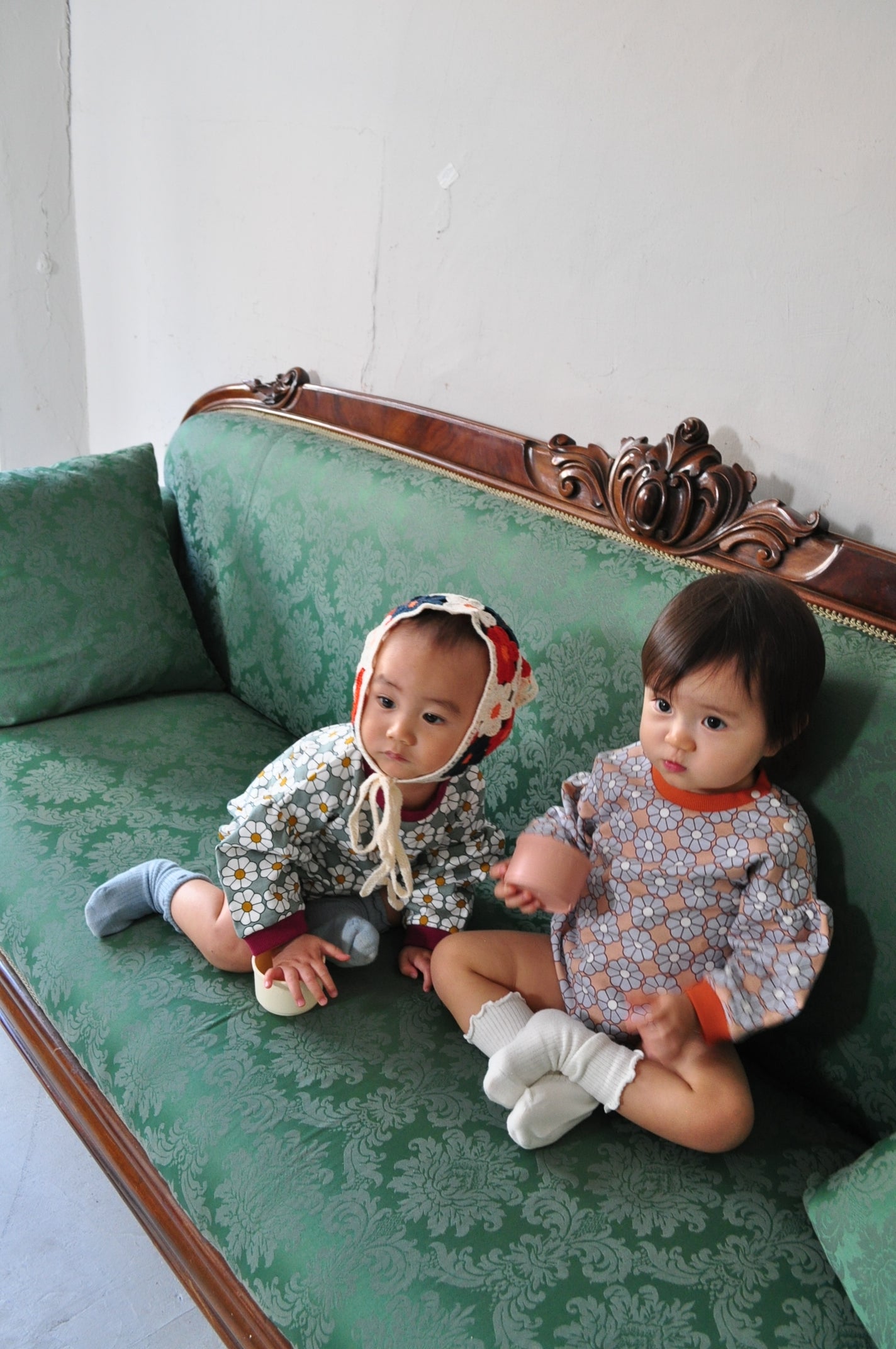 Retro Daisy Pattern Rompers【110116】 (GREEN)