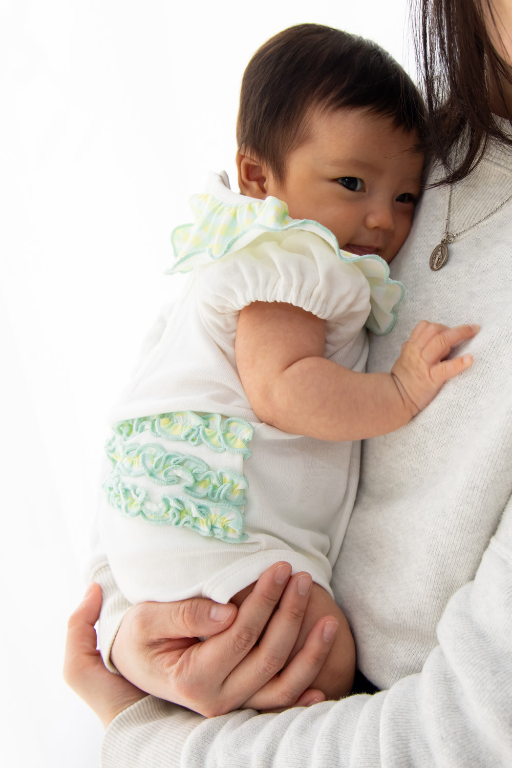 チェックフリルロンパース【110064】