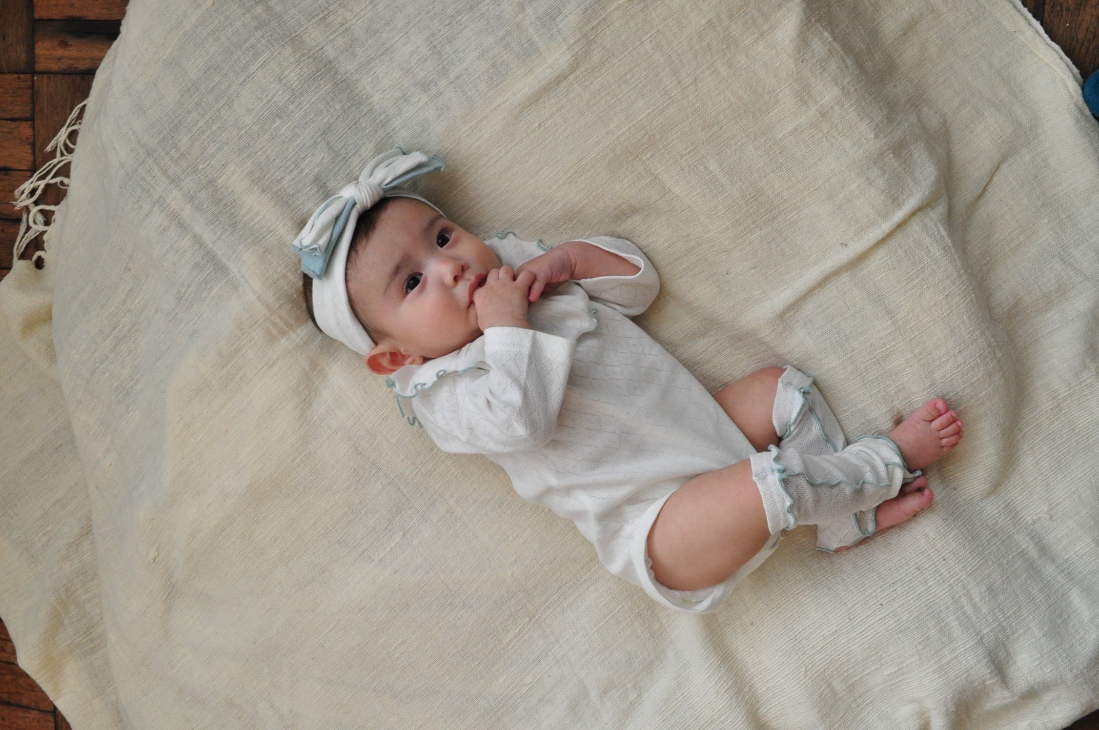 Frill Colour Eyelet Fraise Rompers【110053】(white)