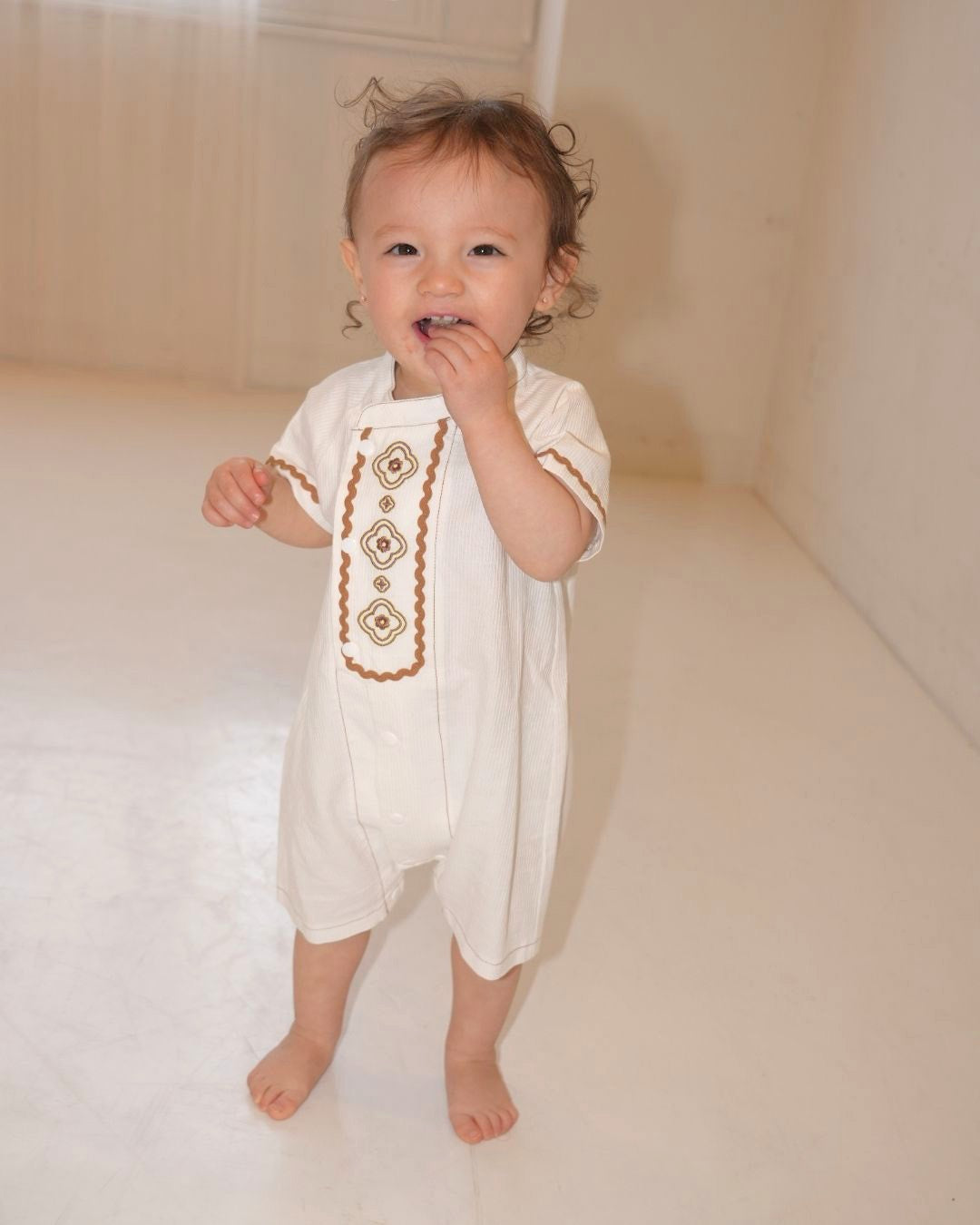 Arabian Vintage Tile Embroidered Front Open Rompers【110271】