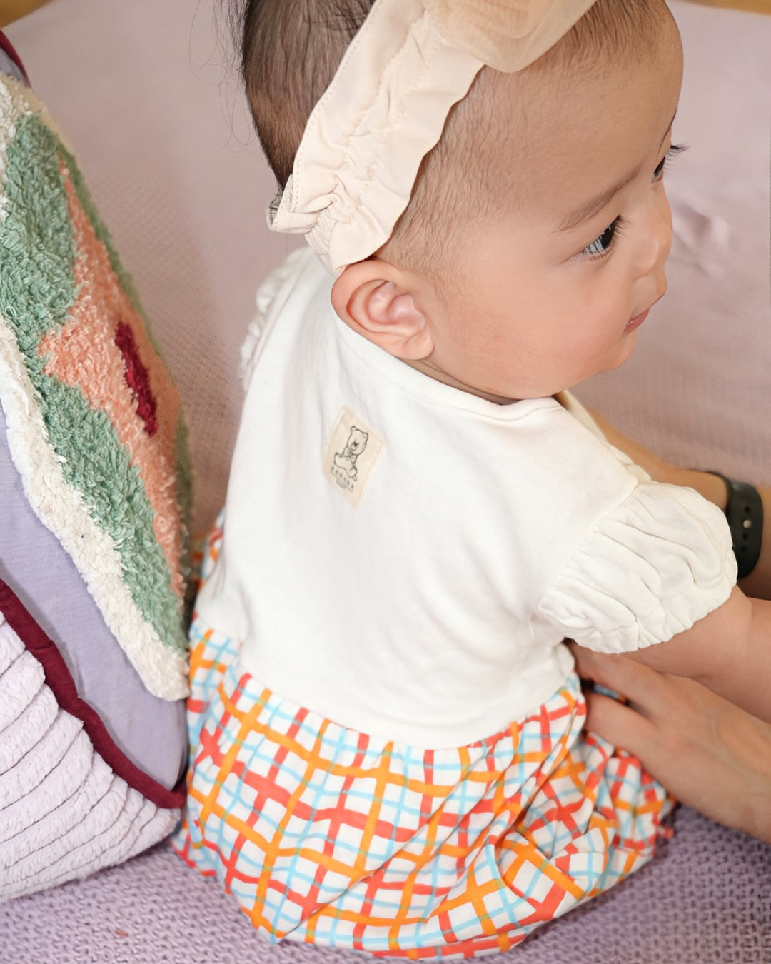 Hand Drawn Check Peter Pan Collar Playsuit【110232】 (Orange)