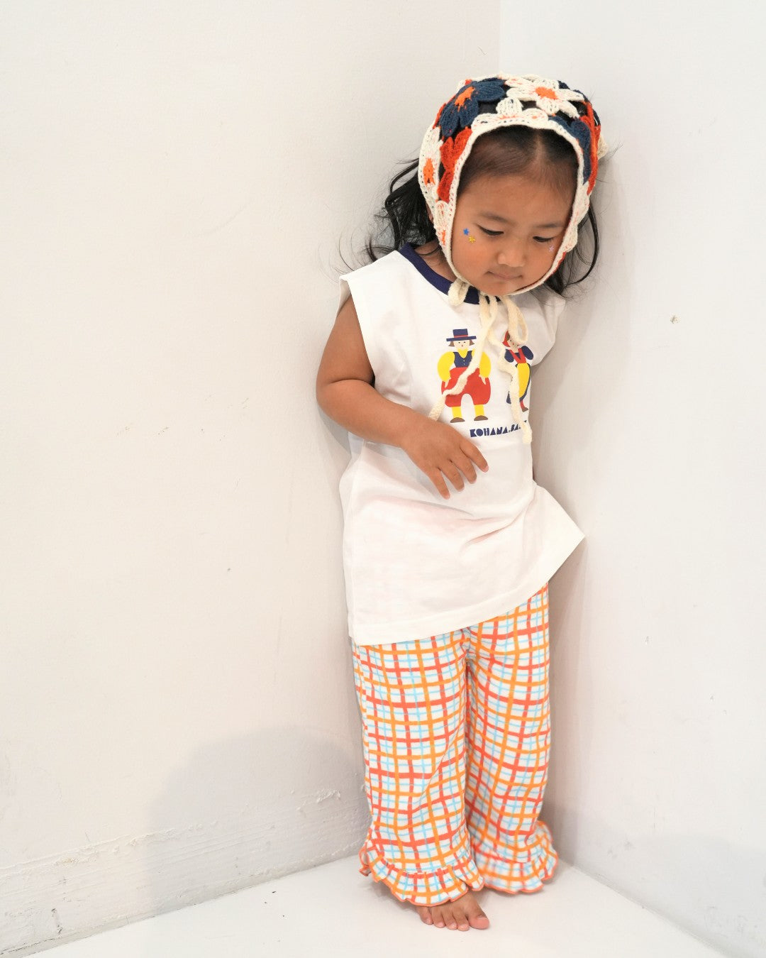 Hand Drawn Check Ruffle Hem Pants【110233】 (Orange)