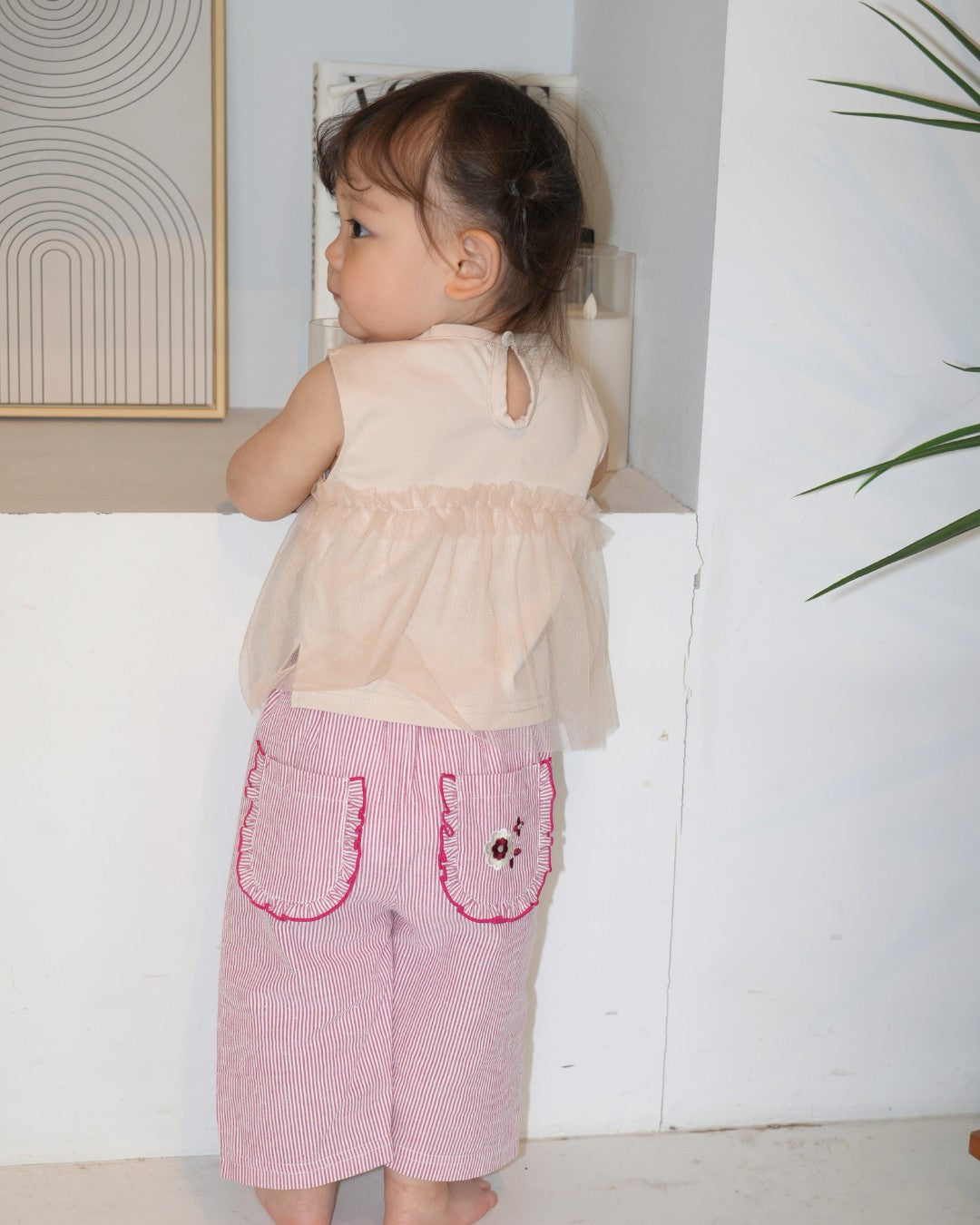 Sheer Tulle Ruffle Sleeveless Tops【110279】 (Pink)