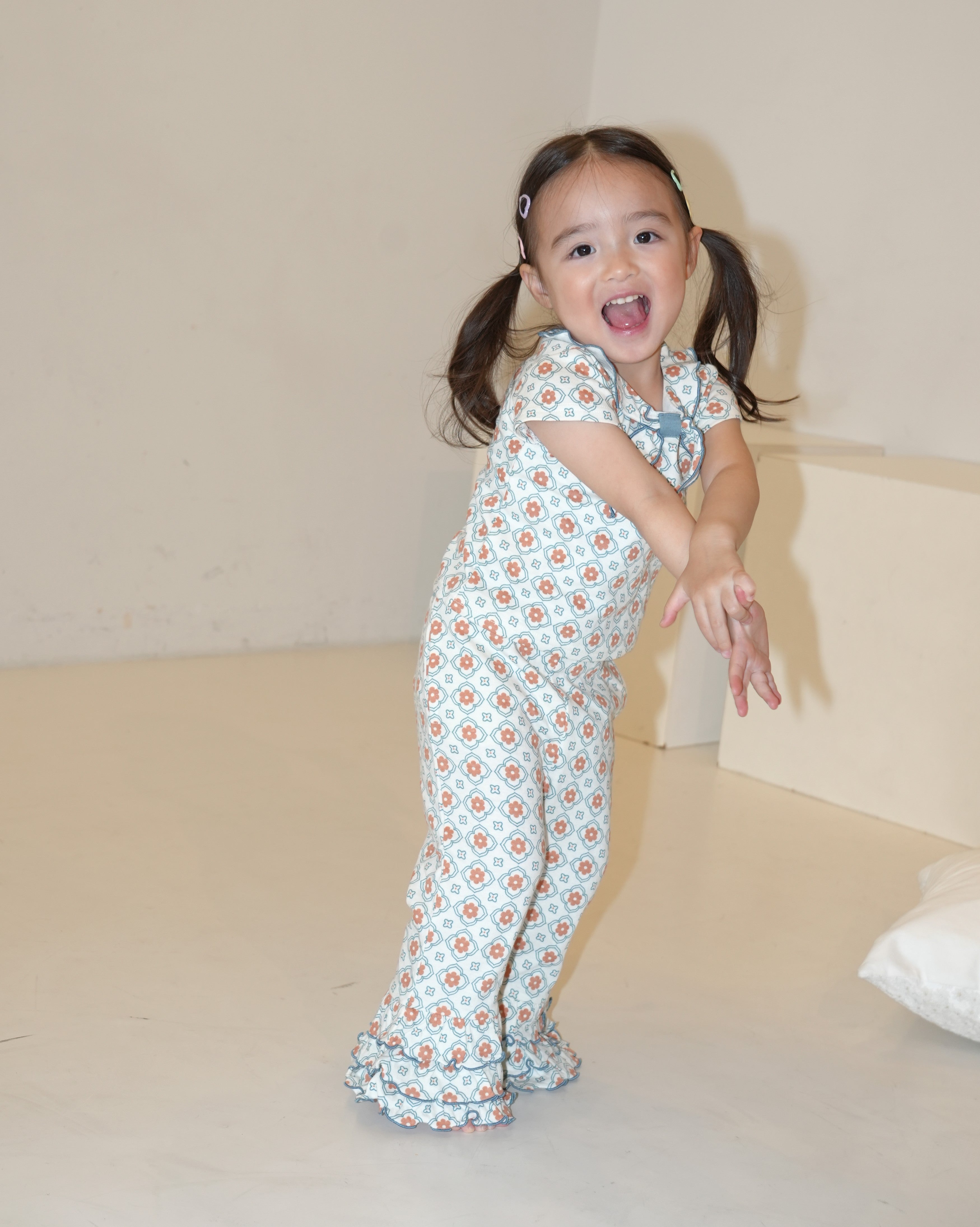 Vintage Tile Frill Flare Pants【110222】 (Blue)