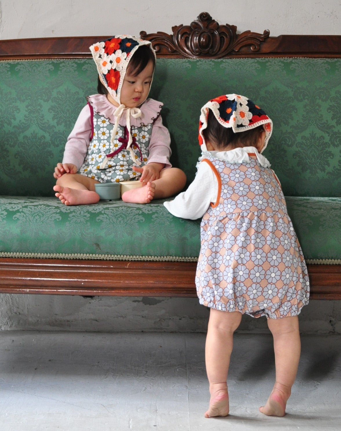 Retro Daisy Pattern Bloomer Salopette【110118】(BROWN)