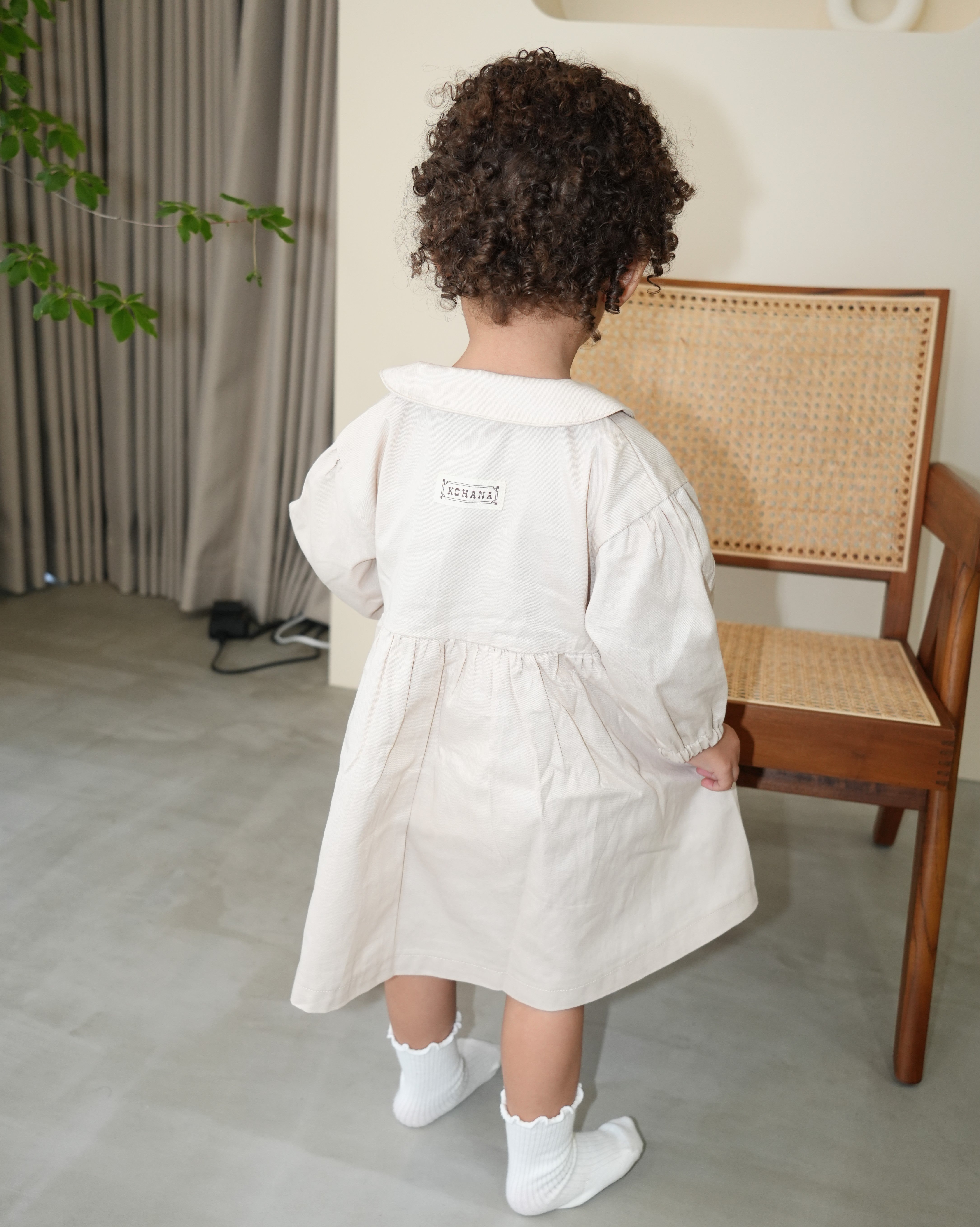 Embroidered Cotton Twill Peter Pan Collar Dress【110416】 (ivory)