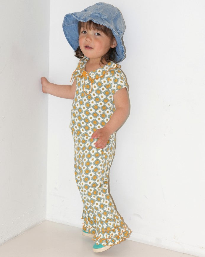 Vintage Tile Frill Flare Pants【110222】 (Mustard)