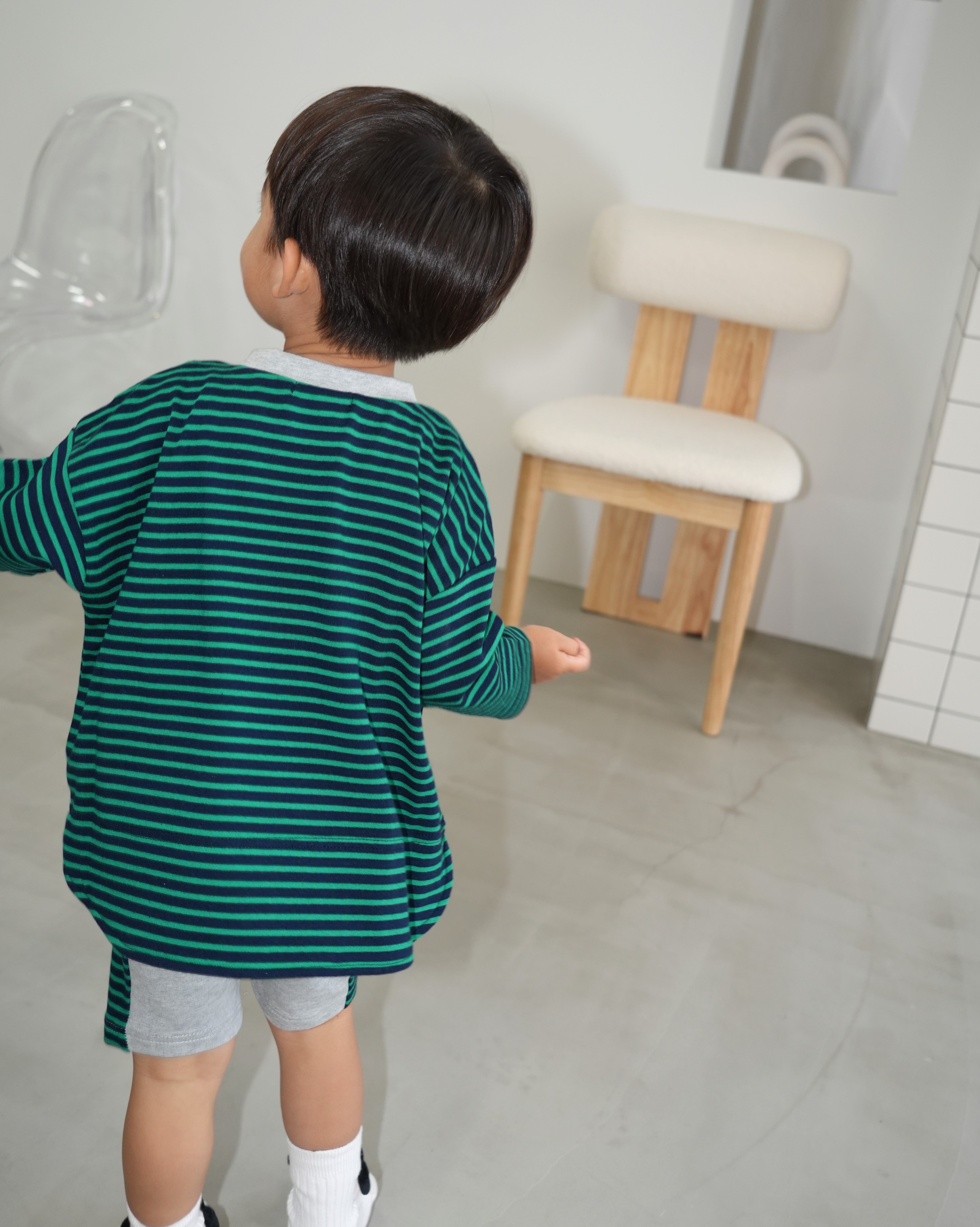 Big Face Dog T-Shirt & Half Leggings Set【110403】 (green)