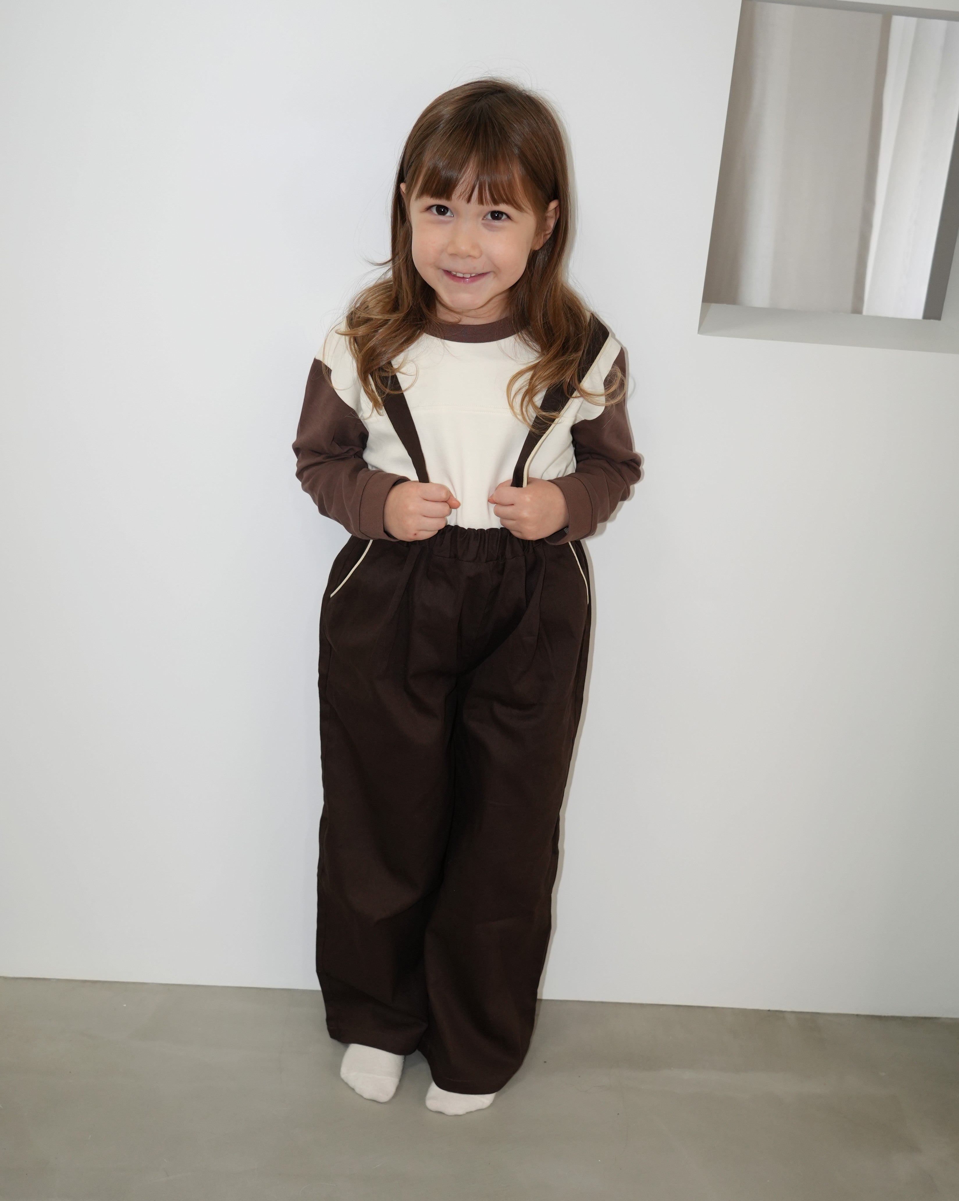 Star Embroidered Cotton Twill Suspender 2-Way Pants【110417】 (dark gray)
