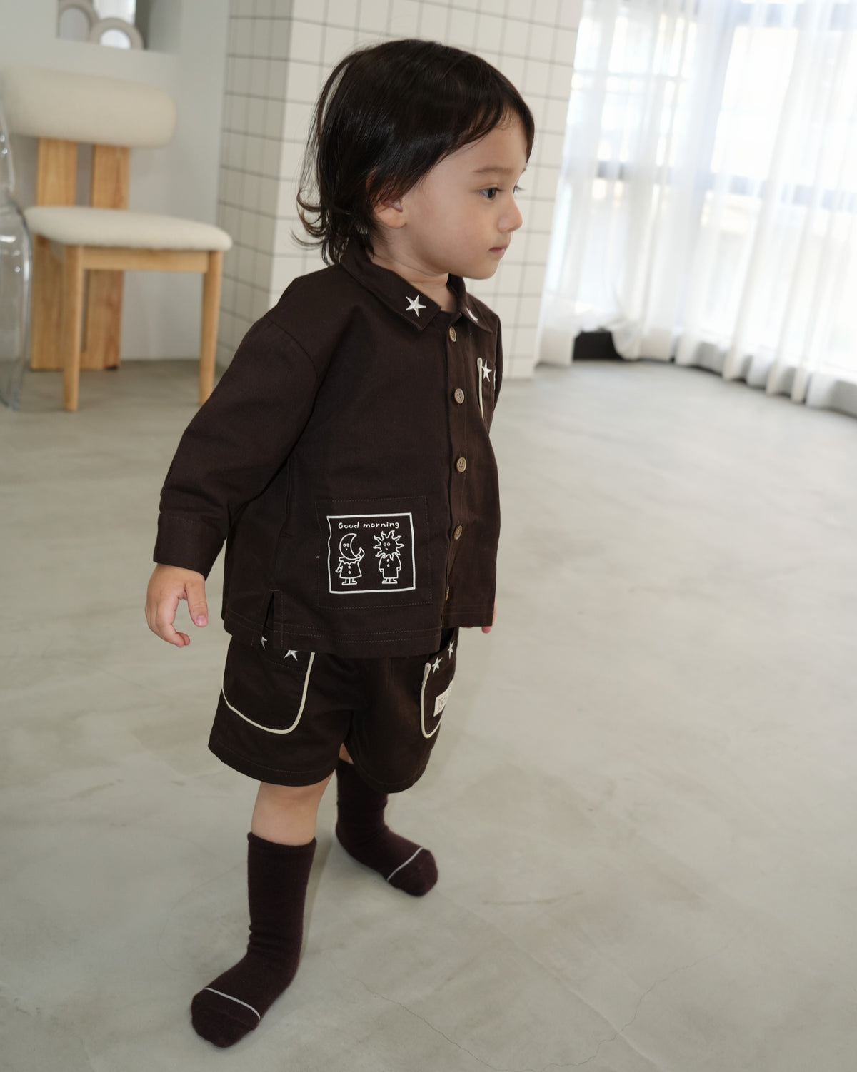 Star Embroidered Cotton Twill Short Pants【110415】 (dark gray)