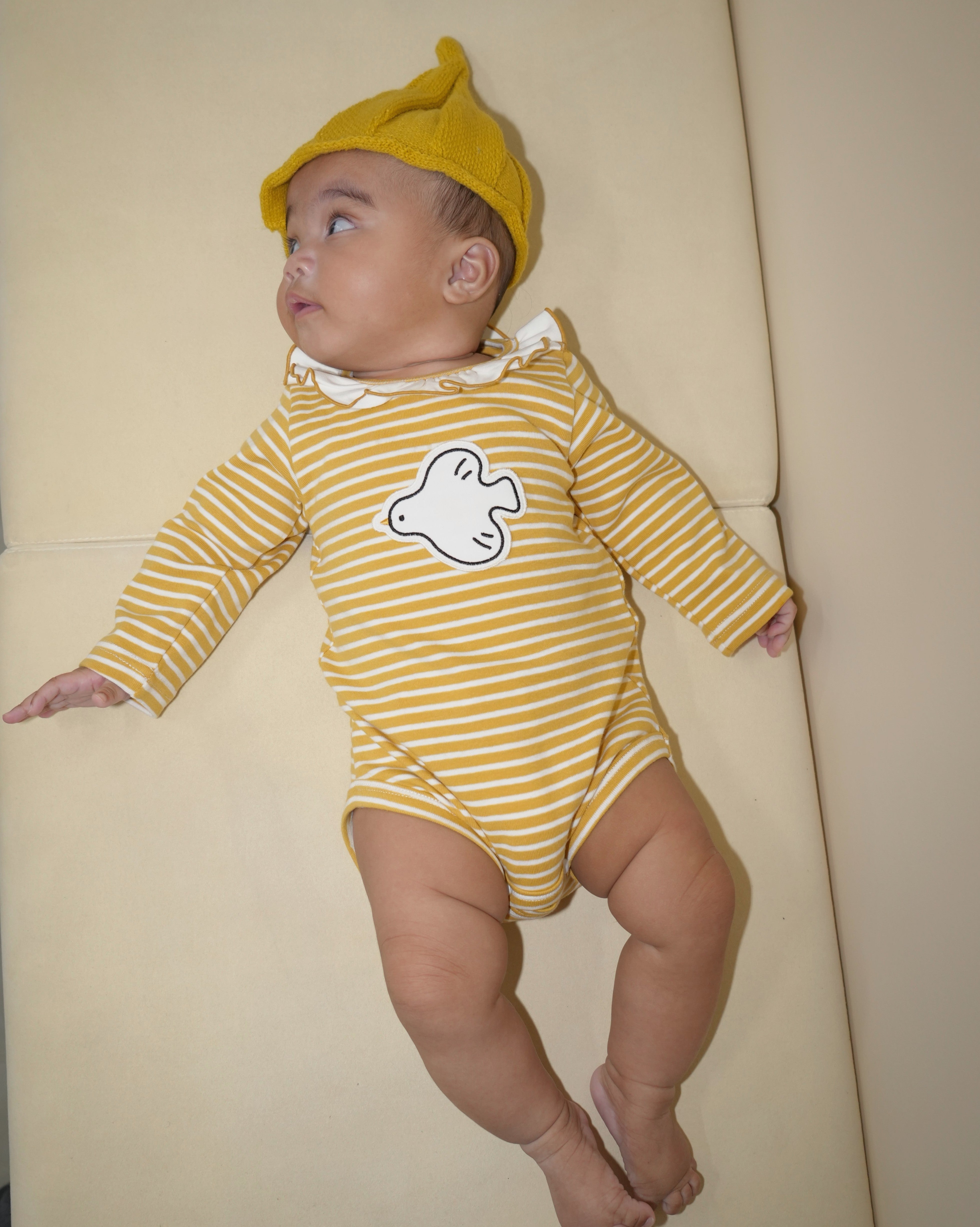 Animal Patch Stripe Frill Collar Rompers【110402】 (yellow)