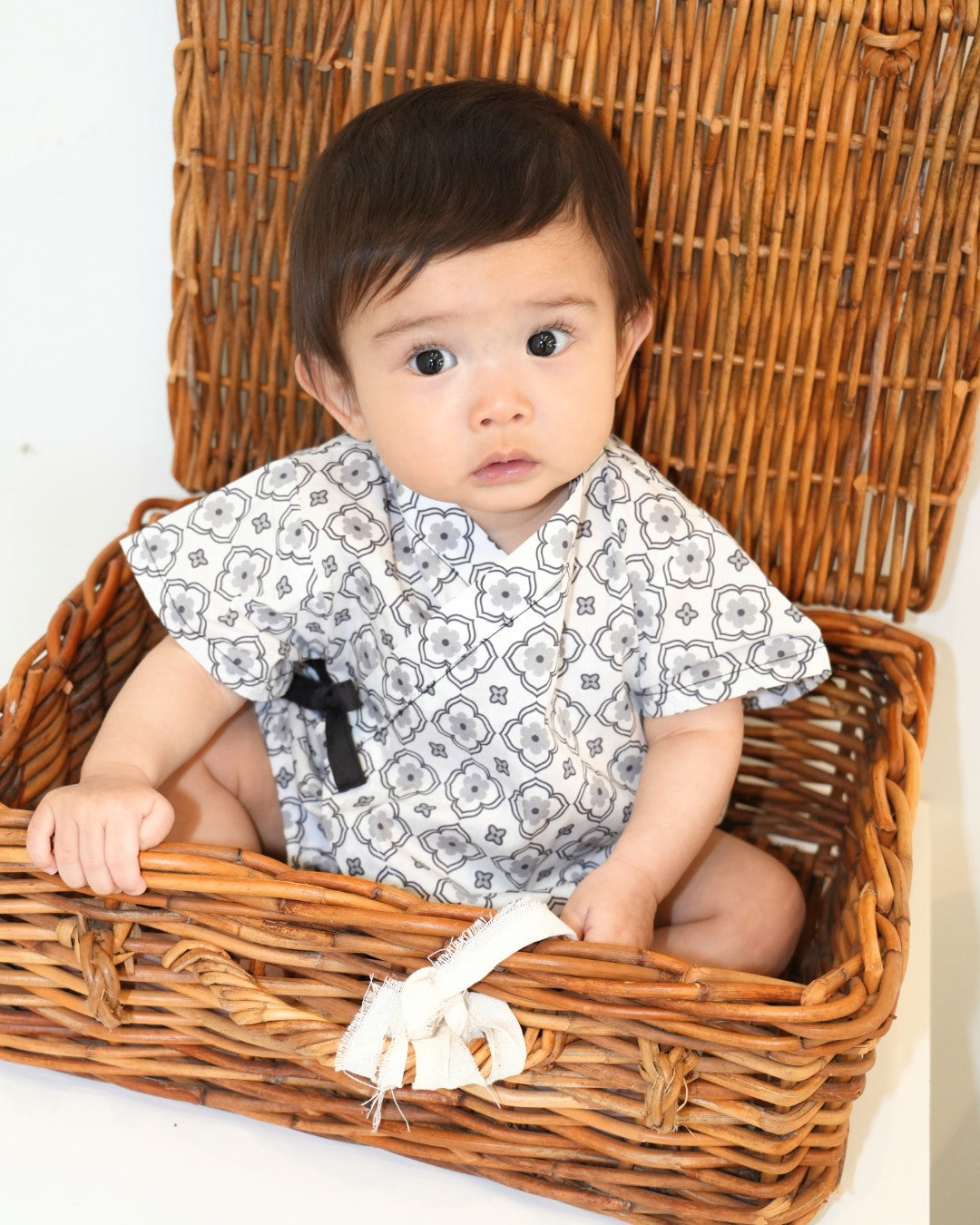 Monotone Vintage Tile Jinbei Rompers【110269】