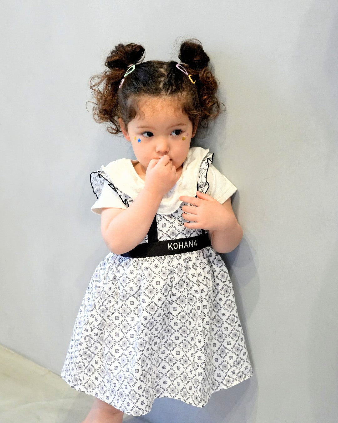 Monotone Vintage Tile Ruffle Apron Dress【110267】