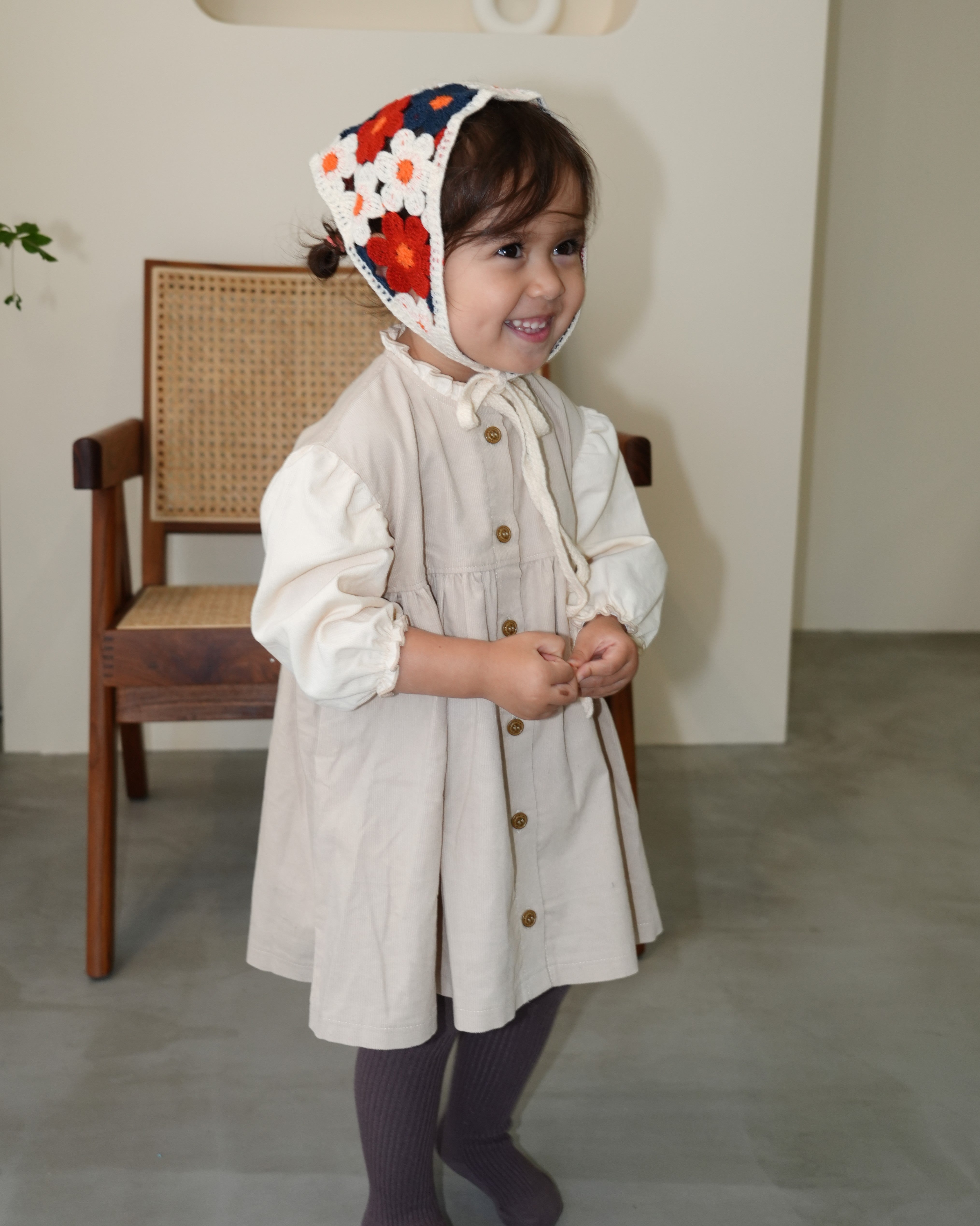 Antique Embroidered Corduroy Shirt Dress【110408】