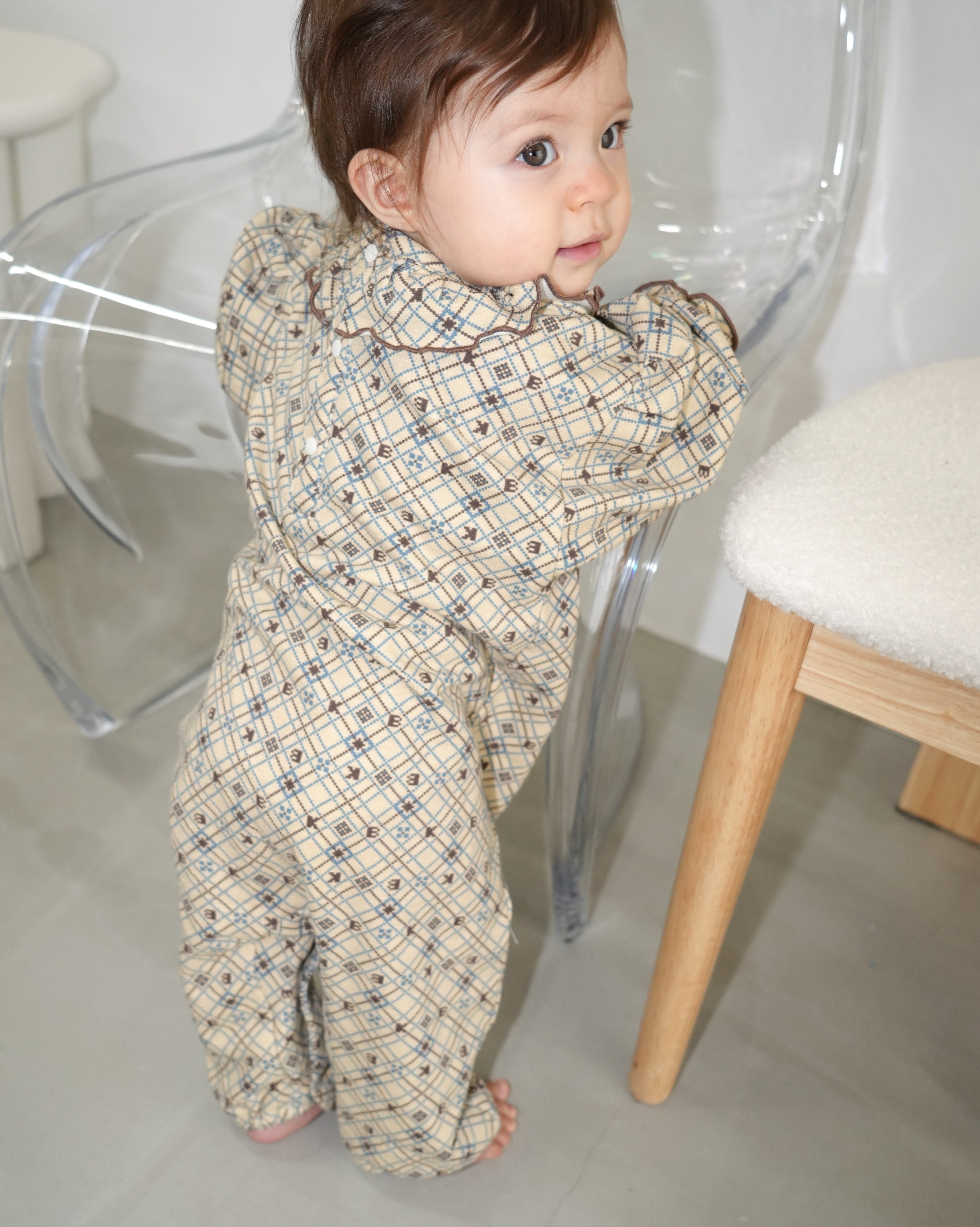Pixel Art Frilled Collar Coverall【110312】