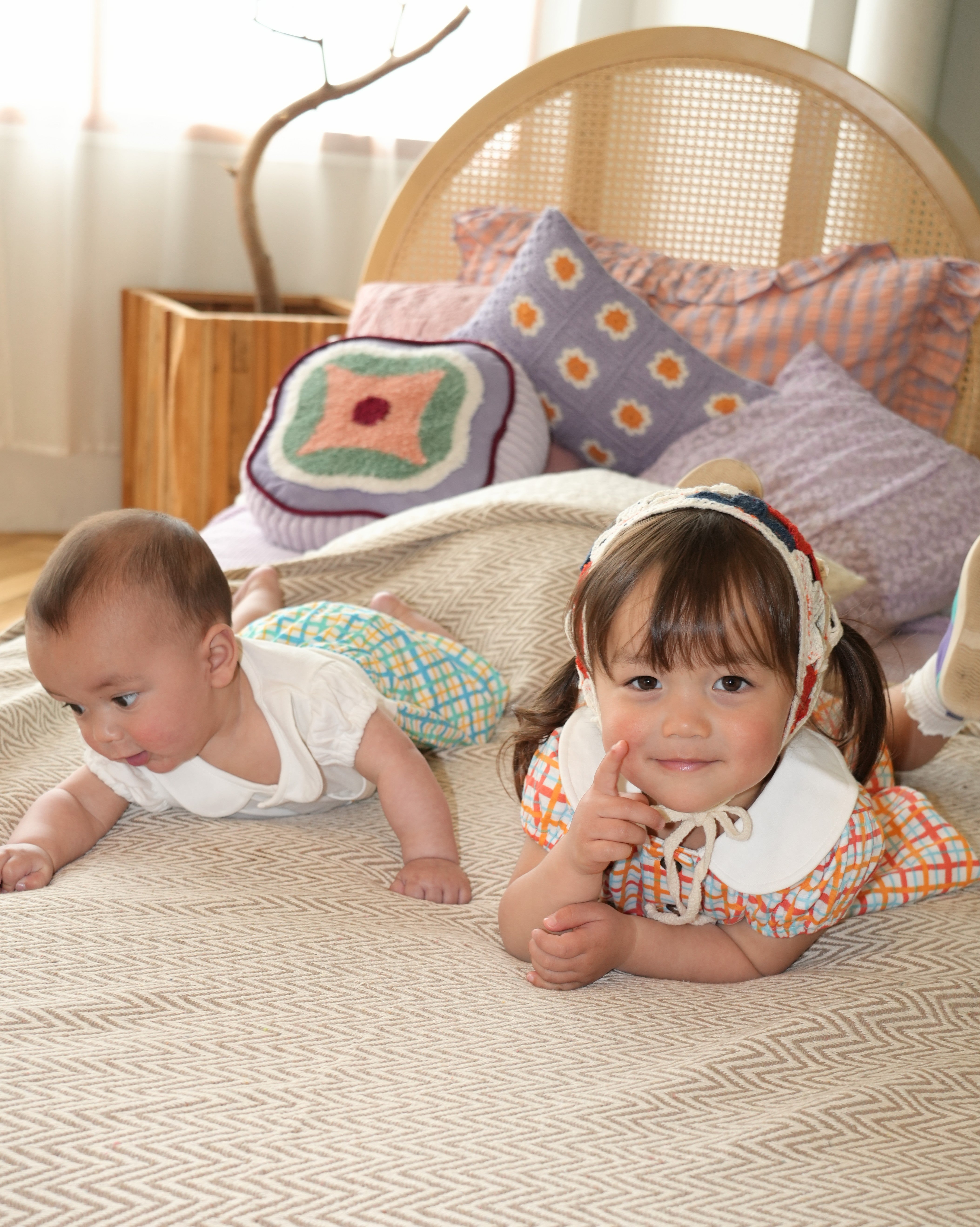 Hand Drawn Check Peter Pan Collar Dress【110230】 (Orange)