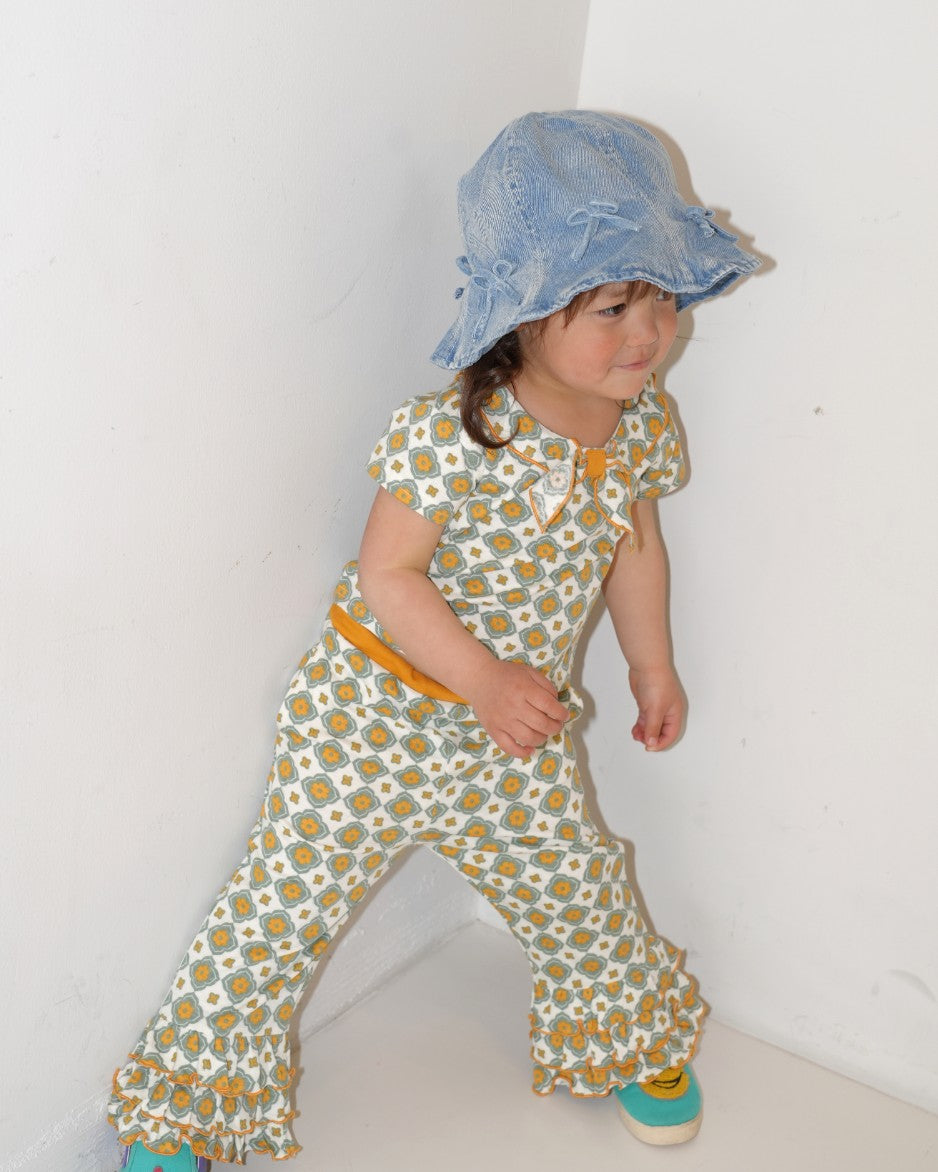 Vintage Tile Frill Flare Pants【110222】 (Mustard)