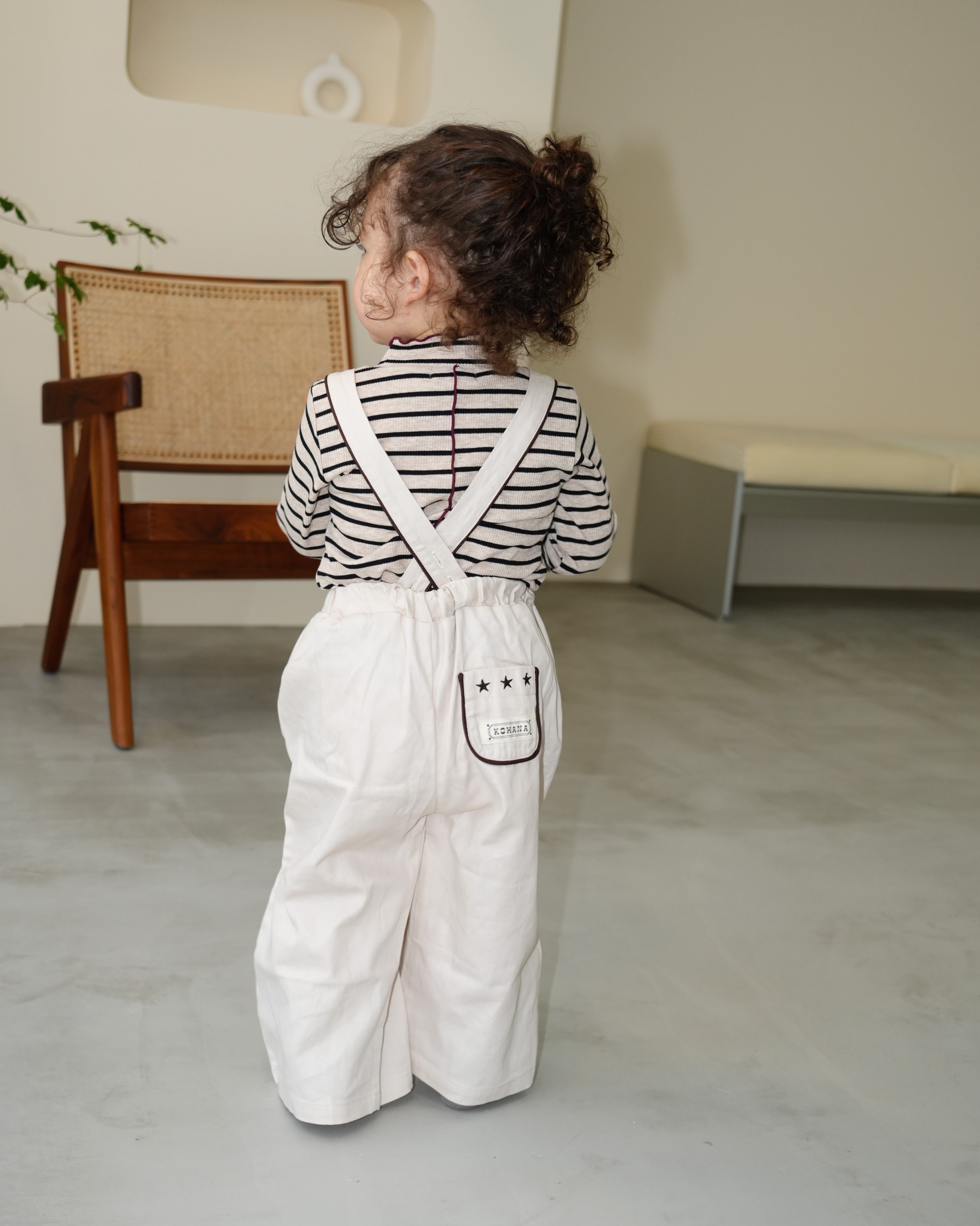 Star Embroidered Cotton Twill Suspender 2-Way Pants【110417】 (ivory)