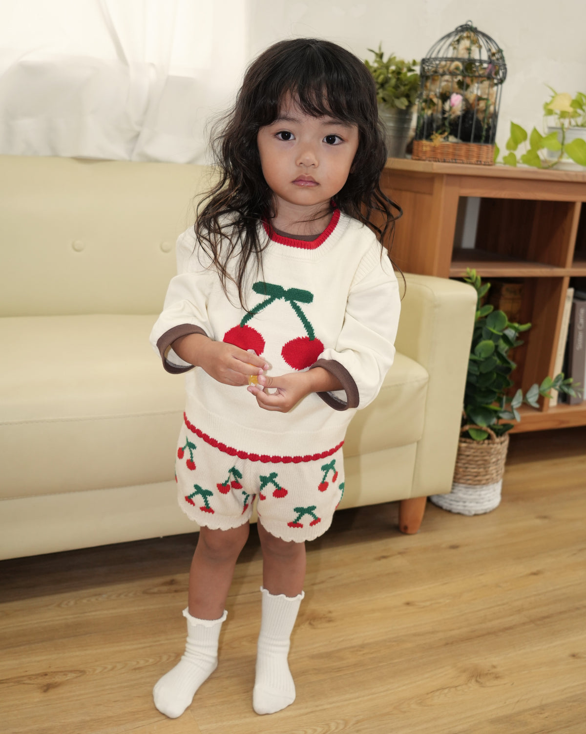 Cherry Pattern Knit Shorts【110361】 (white)
