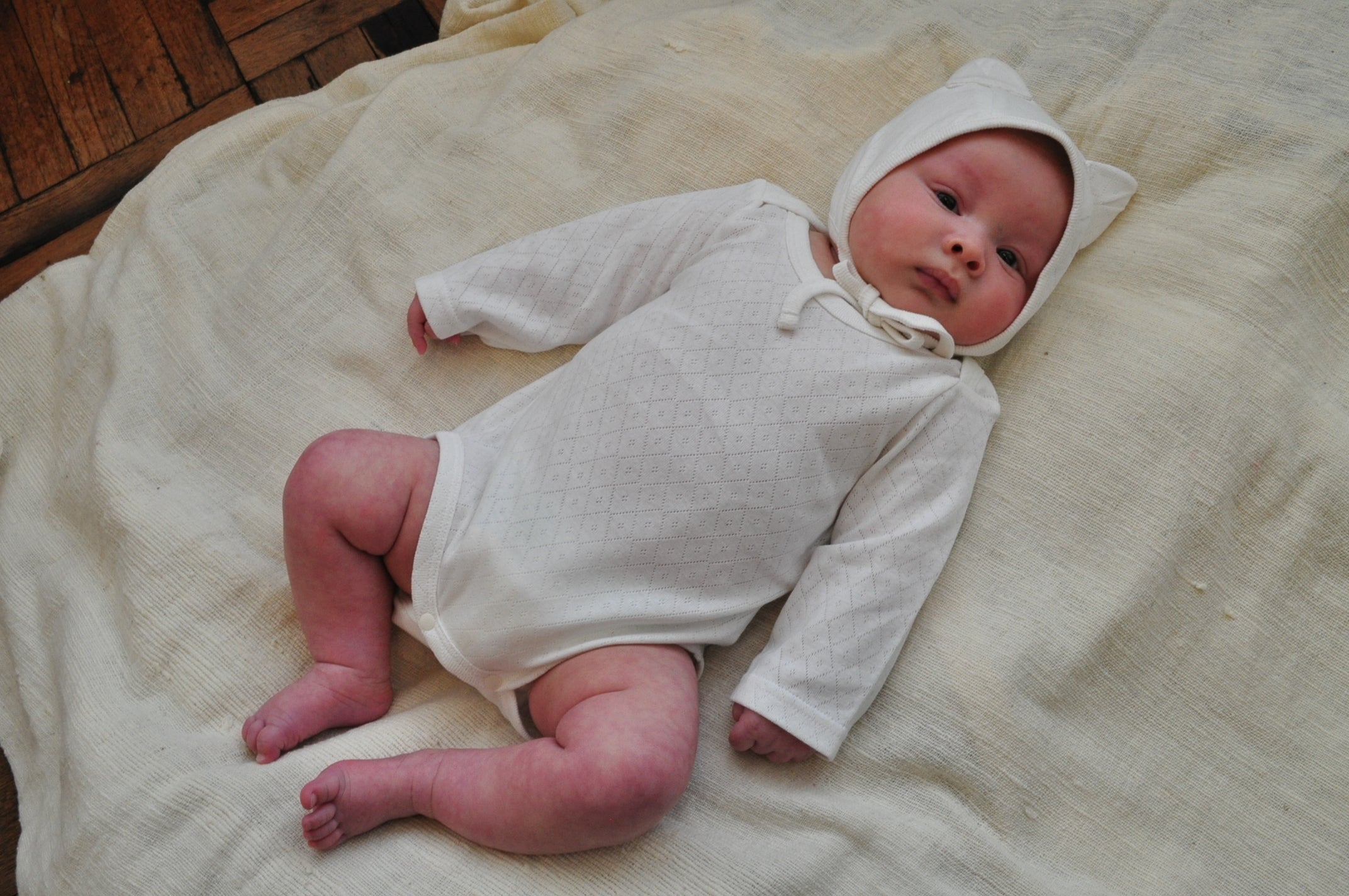 One Color Eyelet Fraise Rompers【110025】(white)