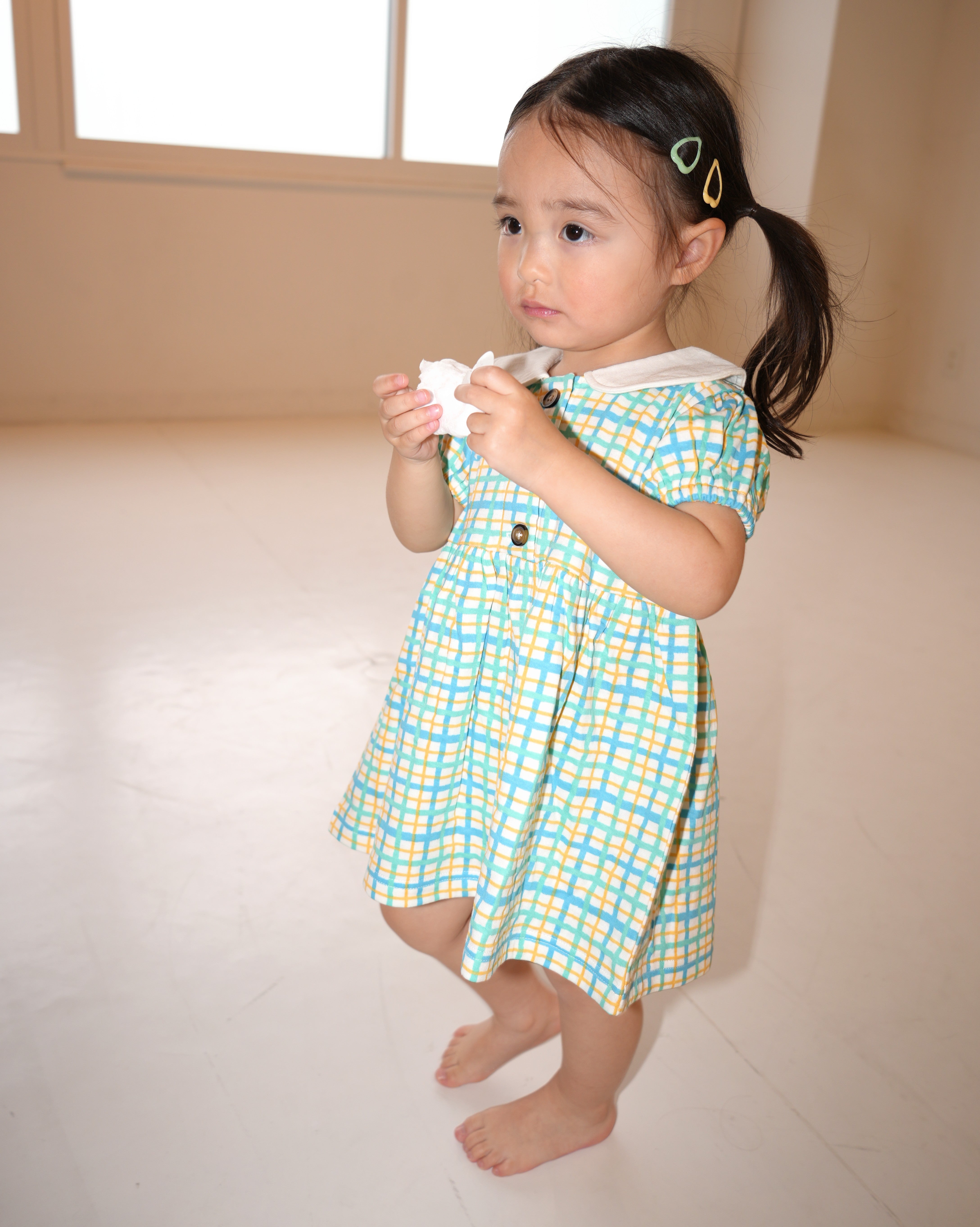 Hand Drawn Check Peter Pan Collar Dress【110230】 (Blue)