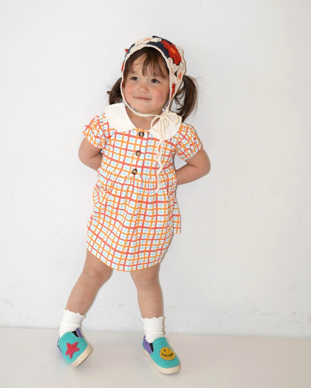 Hand Drawn Check Peter Pan Collar Dress【110230】 (Orange)