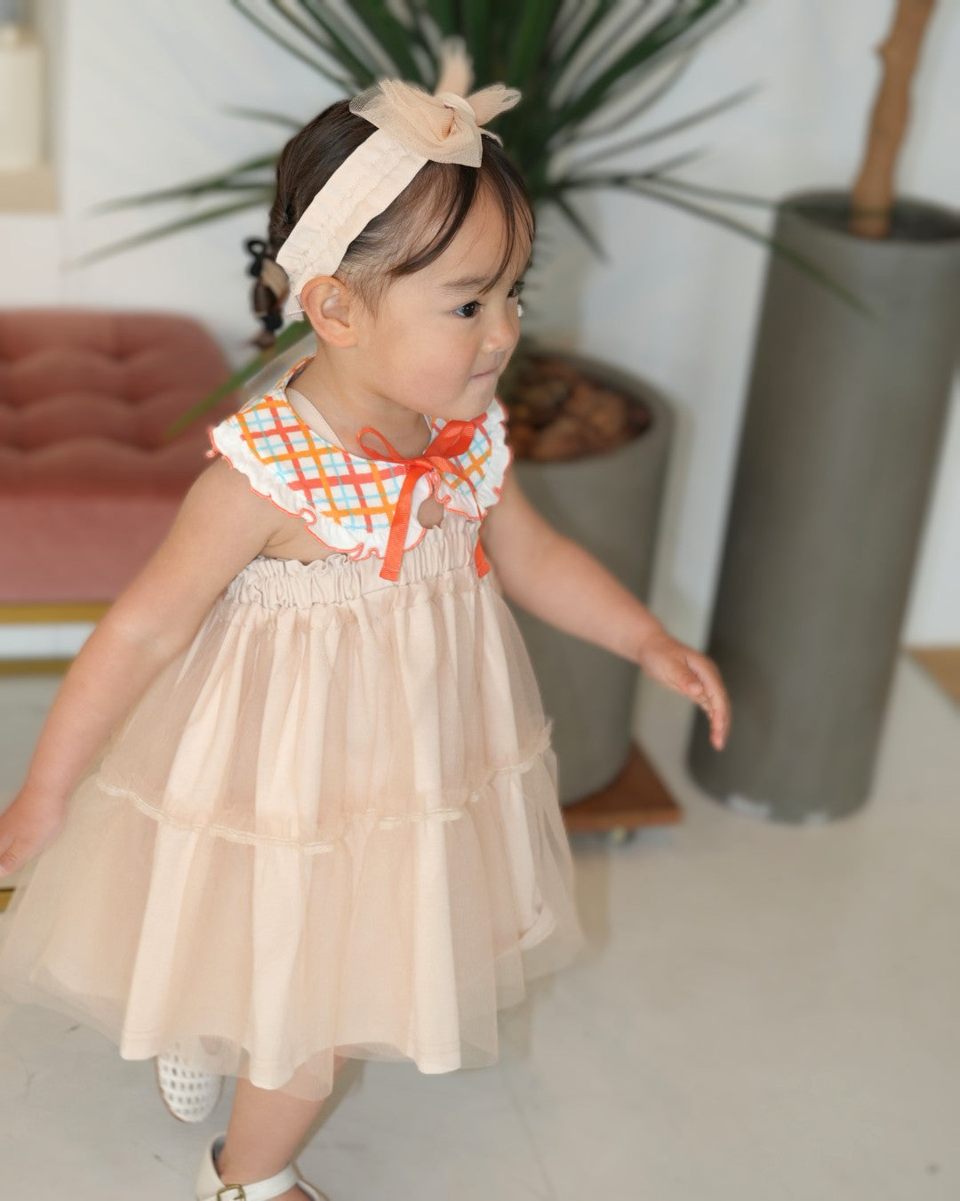 Hand Drawn Check Ruffle Detachable Collar【110235】 (Orange)