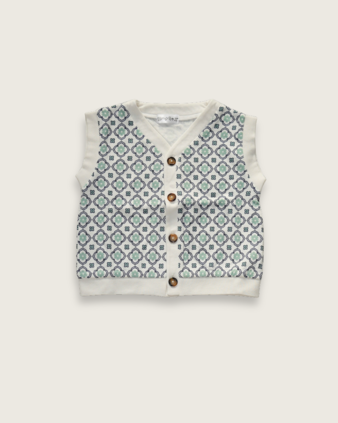 Vintage Tile Pattern Button Front Vest【110112】