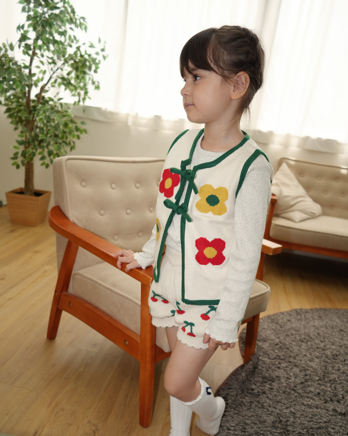 Cherry Pattern Knit Shorts【110361】 (white)