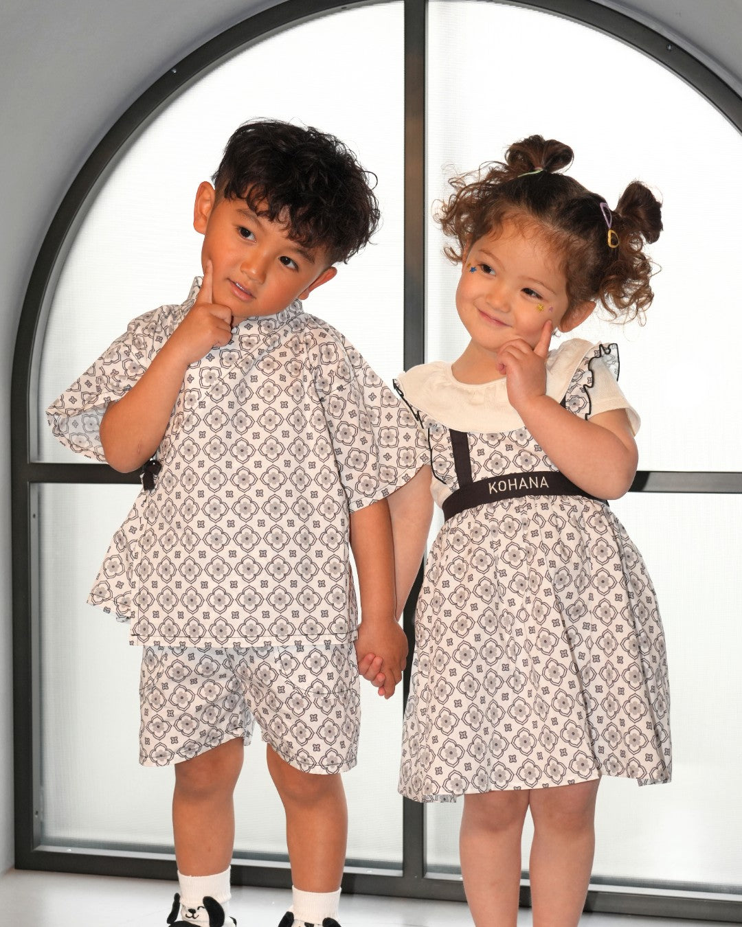 Monotone Vintage Tile Print Jinbei【110268】