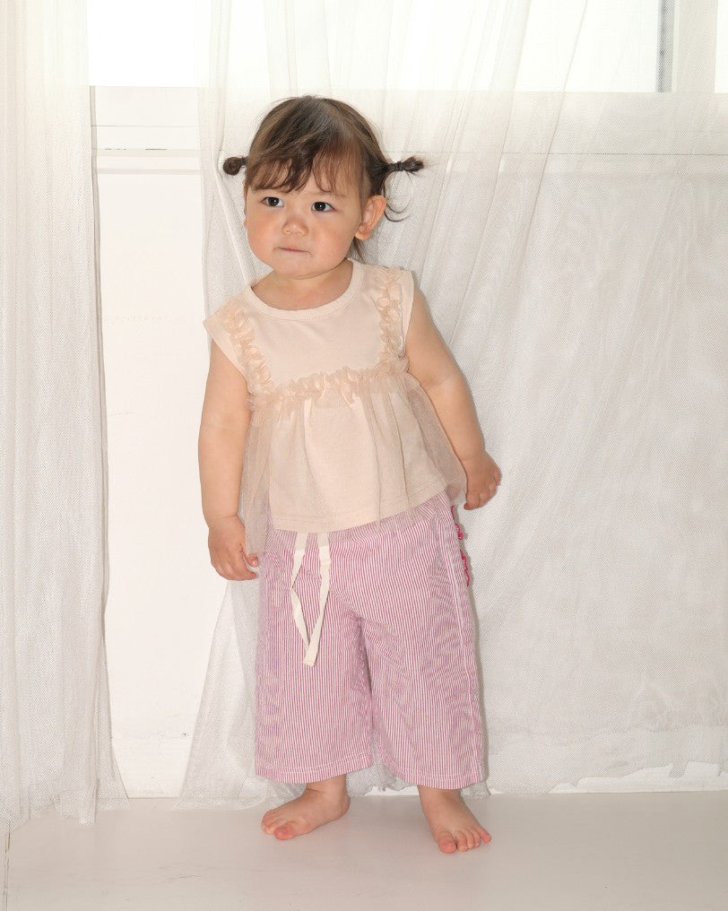 Floral Embroidered Striped Wide Pants 【110277】 (Red)