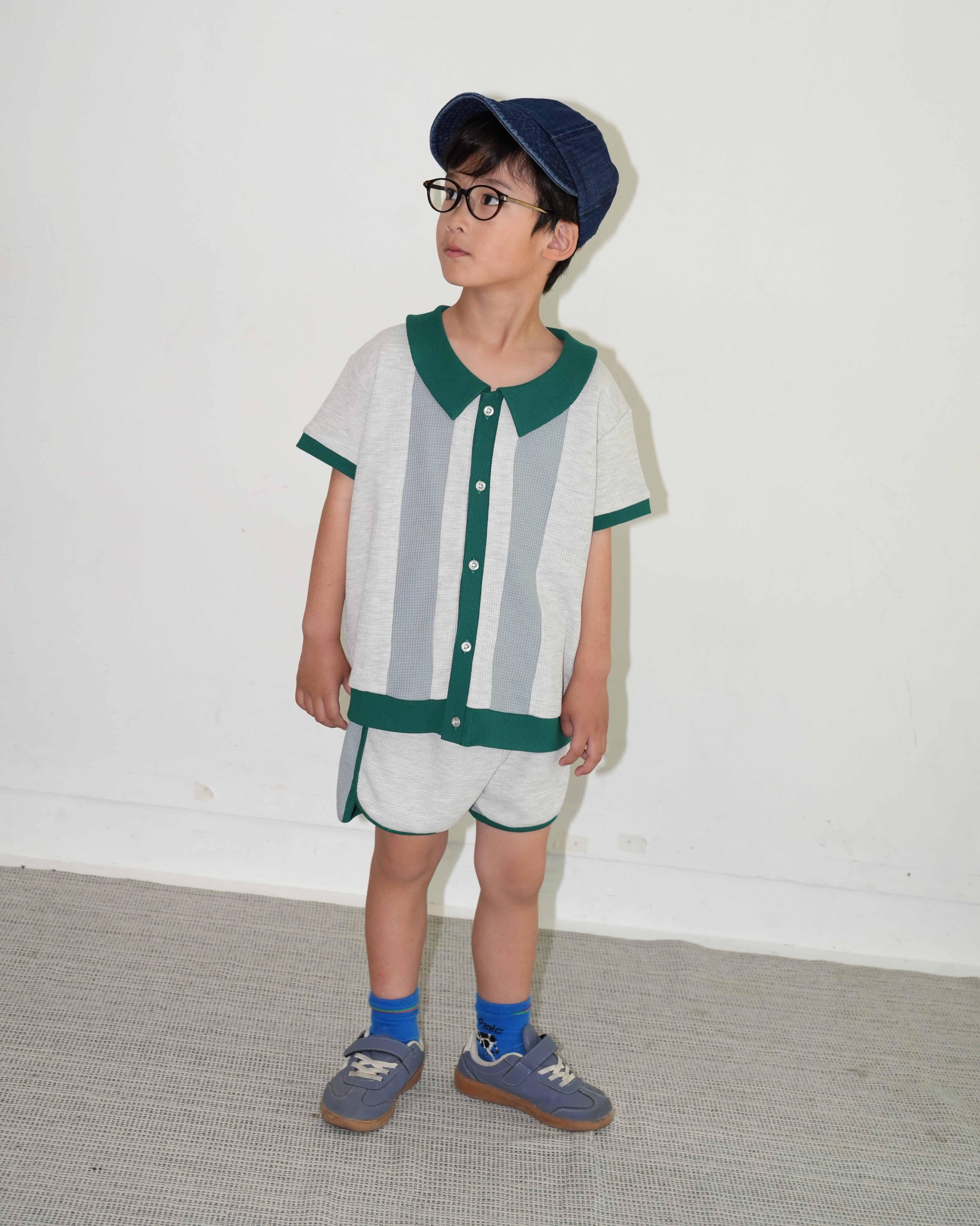 Bicolor Waffle Collared Polo Shirt【150021】
