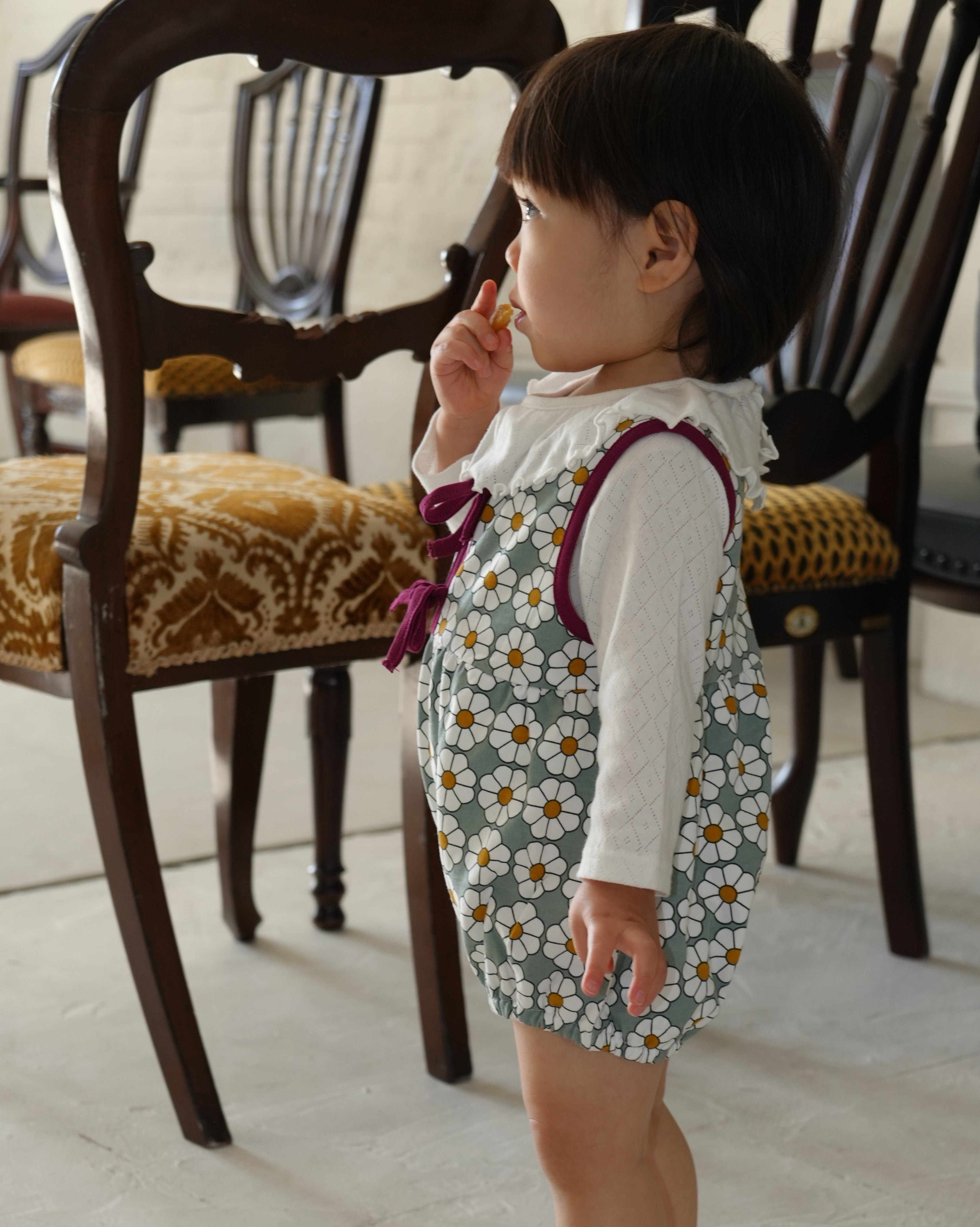 Retro Daisy Pattern Bloomer Salopette【110118】(GREEN)