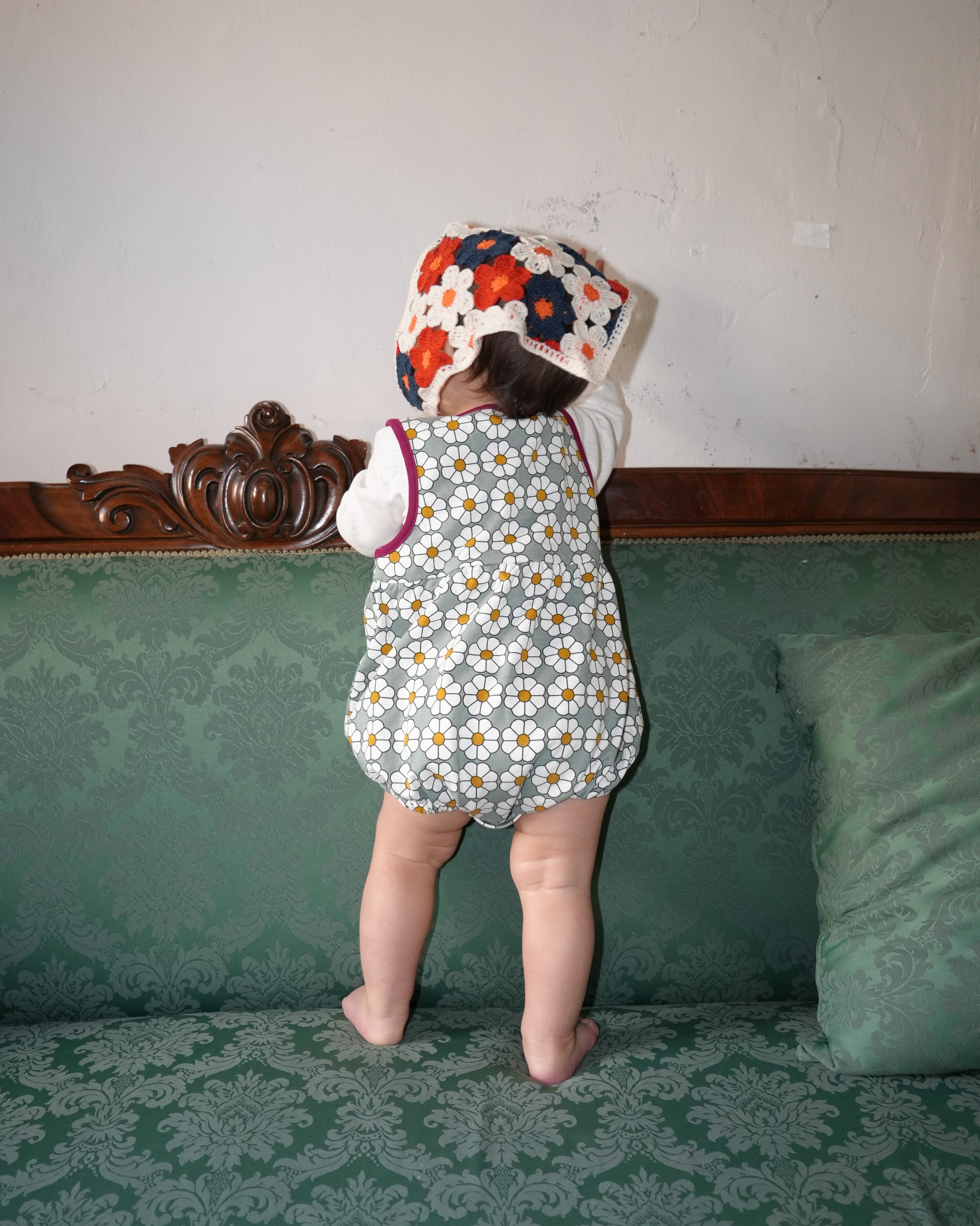 Retro Daisy Pattern Bloomer Salopette【110118】(GREEN)