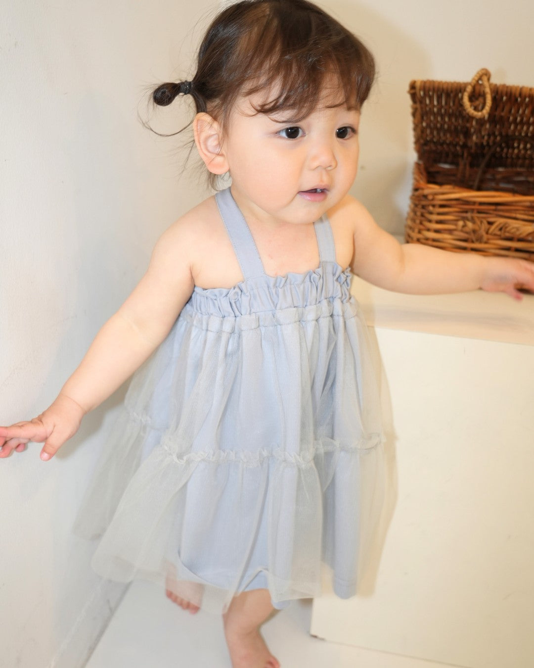 One Tone Sheer Tulle Dress【110280】 (Blue)
