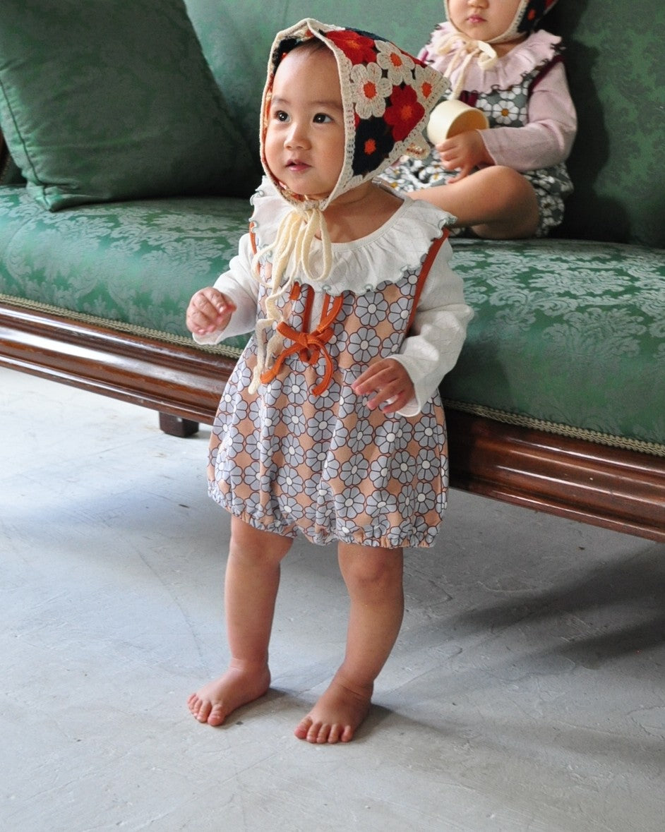 Retro Daisy Pattern Bloomer Salopette【110118】(BROWN)