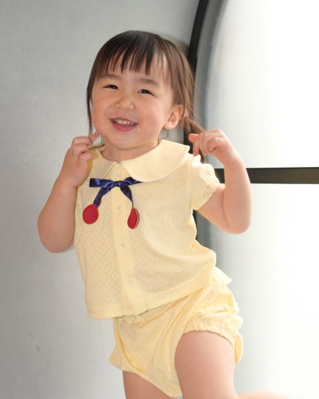 Cherry Motif Eyelet Rib Set up【110240】 (Yellow)