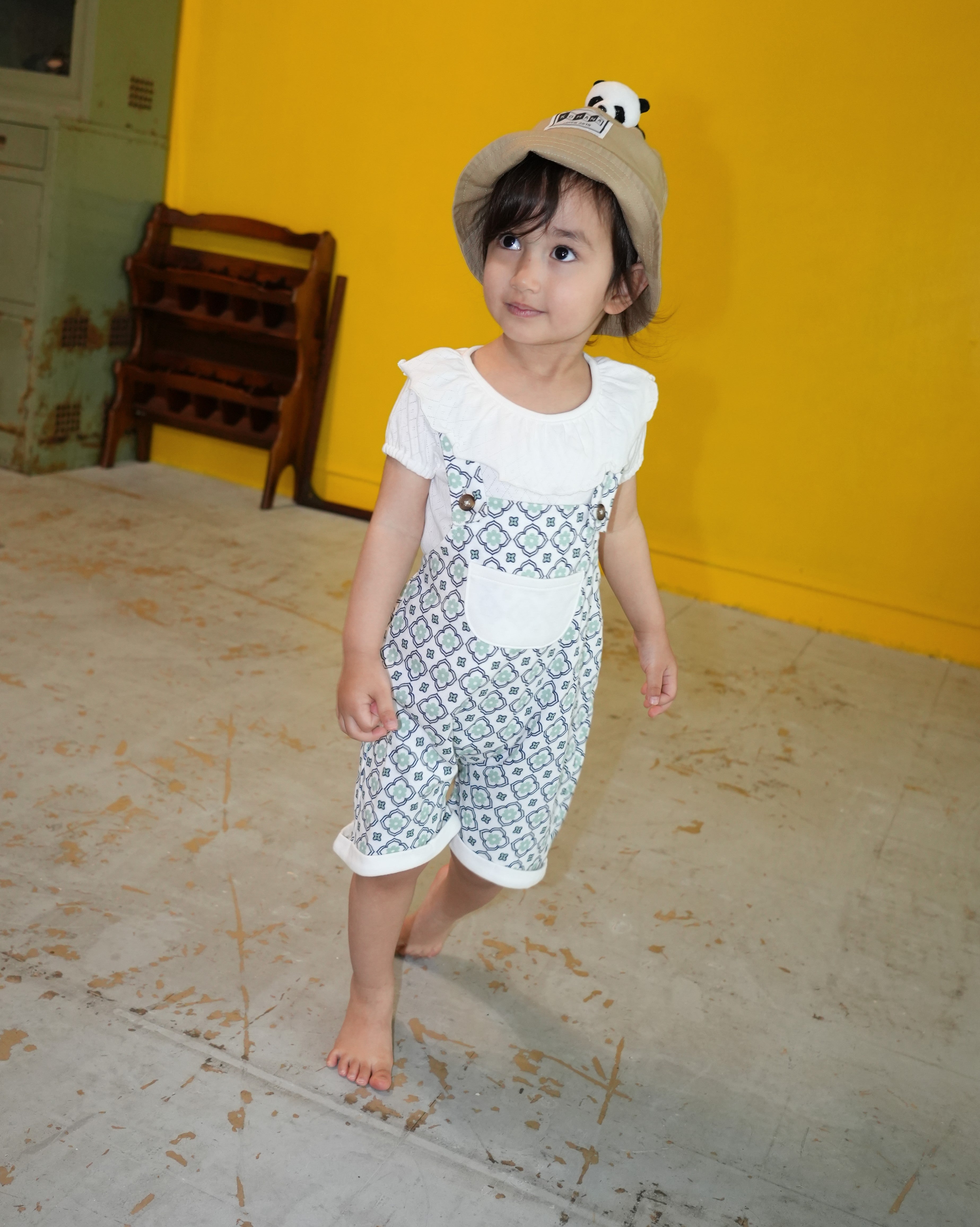 Vintage Tile Pattern Short Salopette【150010】