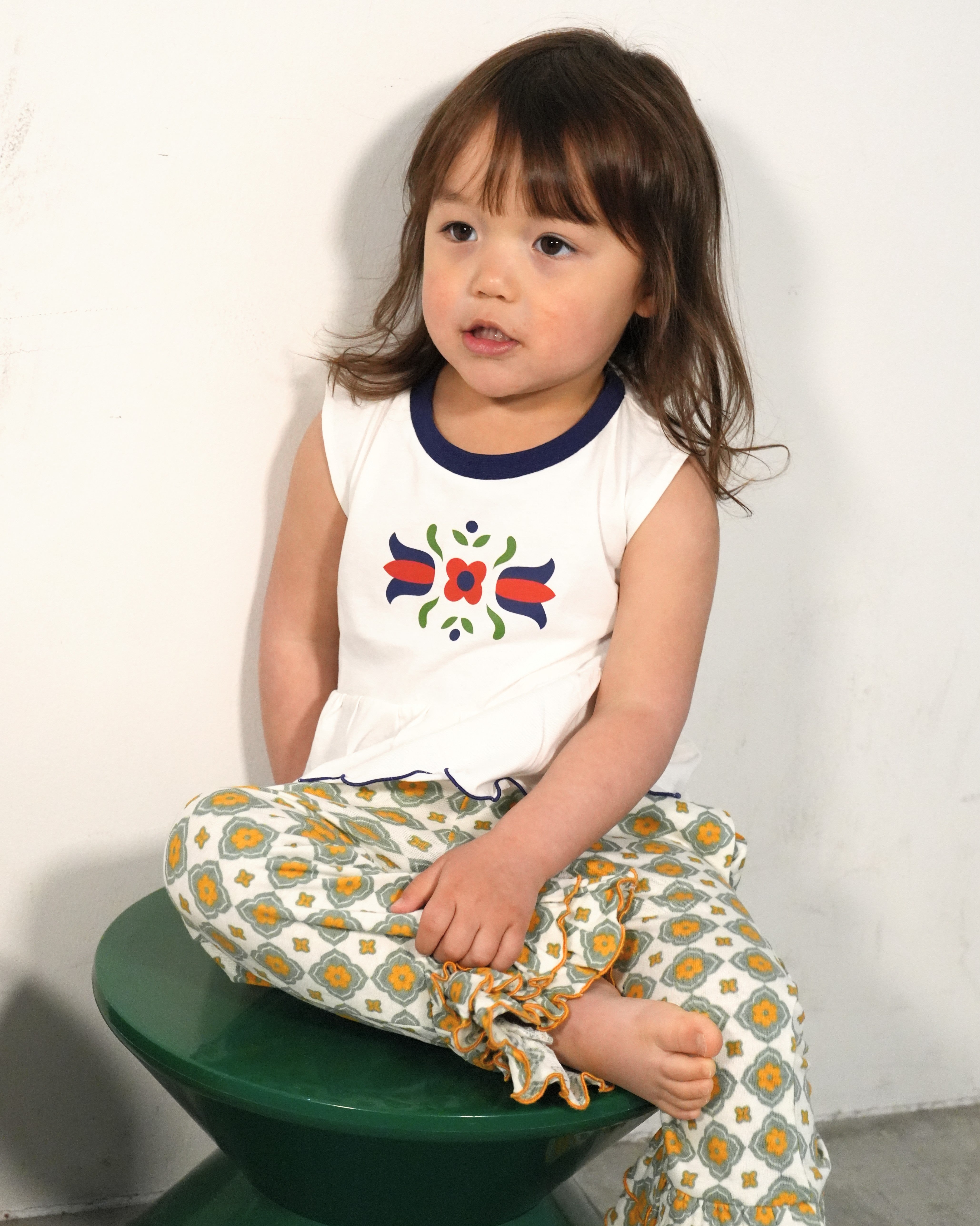 Tyrolean Peplum Sleeveless T-Shirt【110250】 (White)