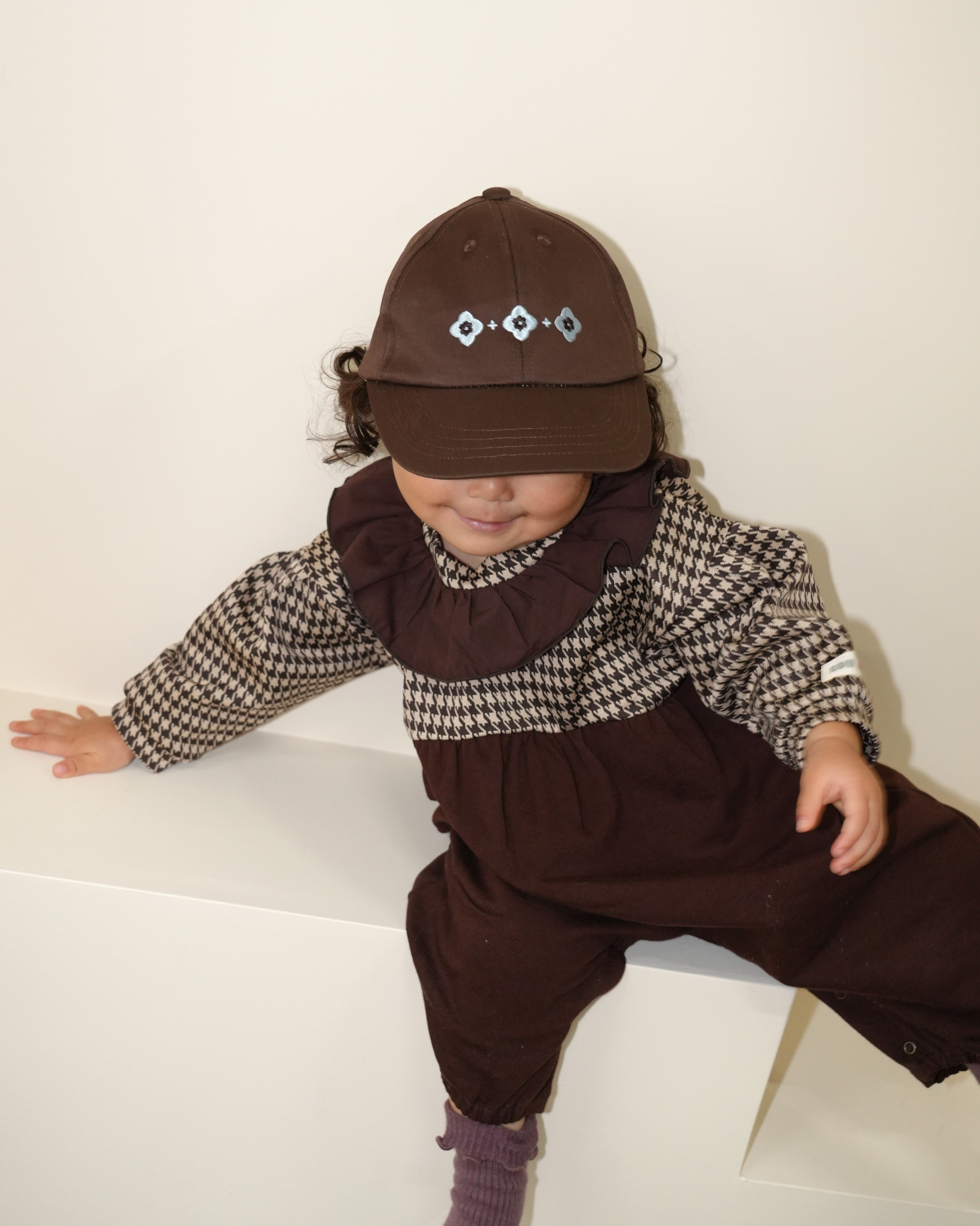 Houndstooth Frill Collar Sweatshirt Rompers【110420】