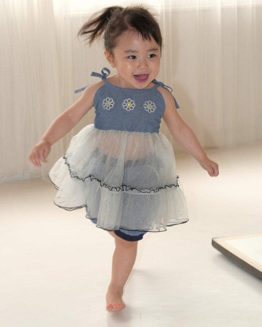 Dungaree Floral Tulle Dress【110261】